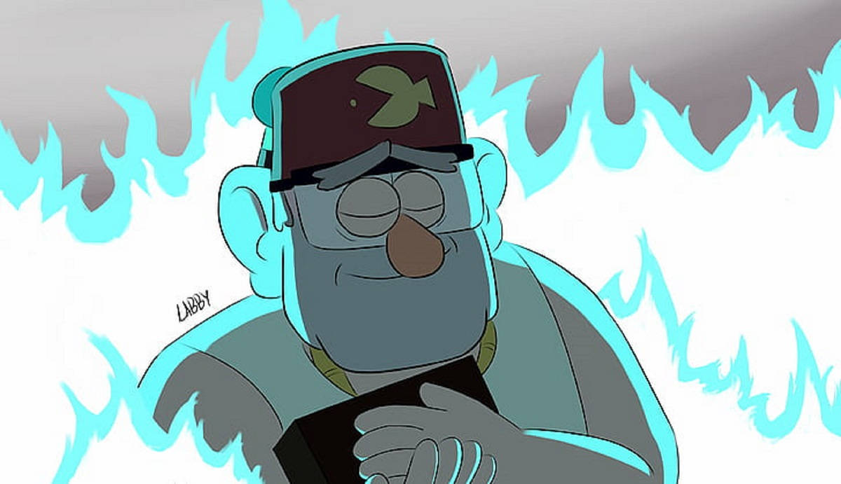 Grunkle Stan, blue flames, cap, SD Desktop Wallpaper