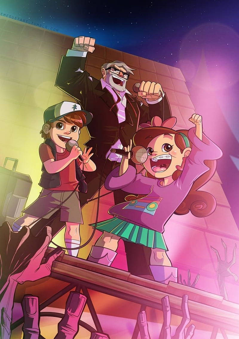 Grunkle Stan, rooftop stage, starry night sky, SD Phone Wallpaper