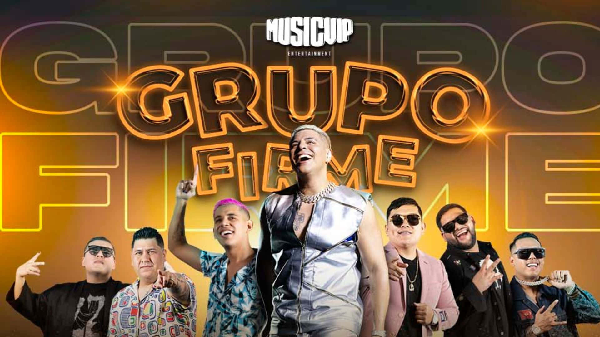 Grupo Firme, glowing orange neon, promotional poster, Full HD Desktop Wallpaper