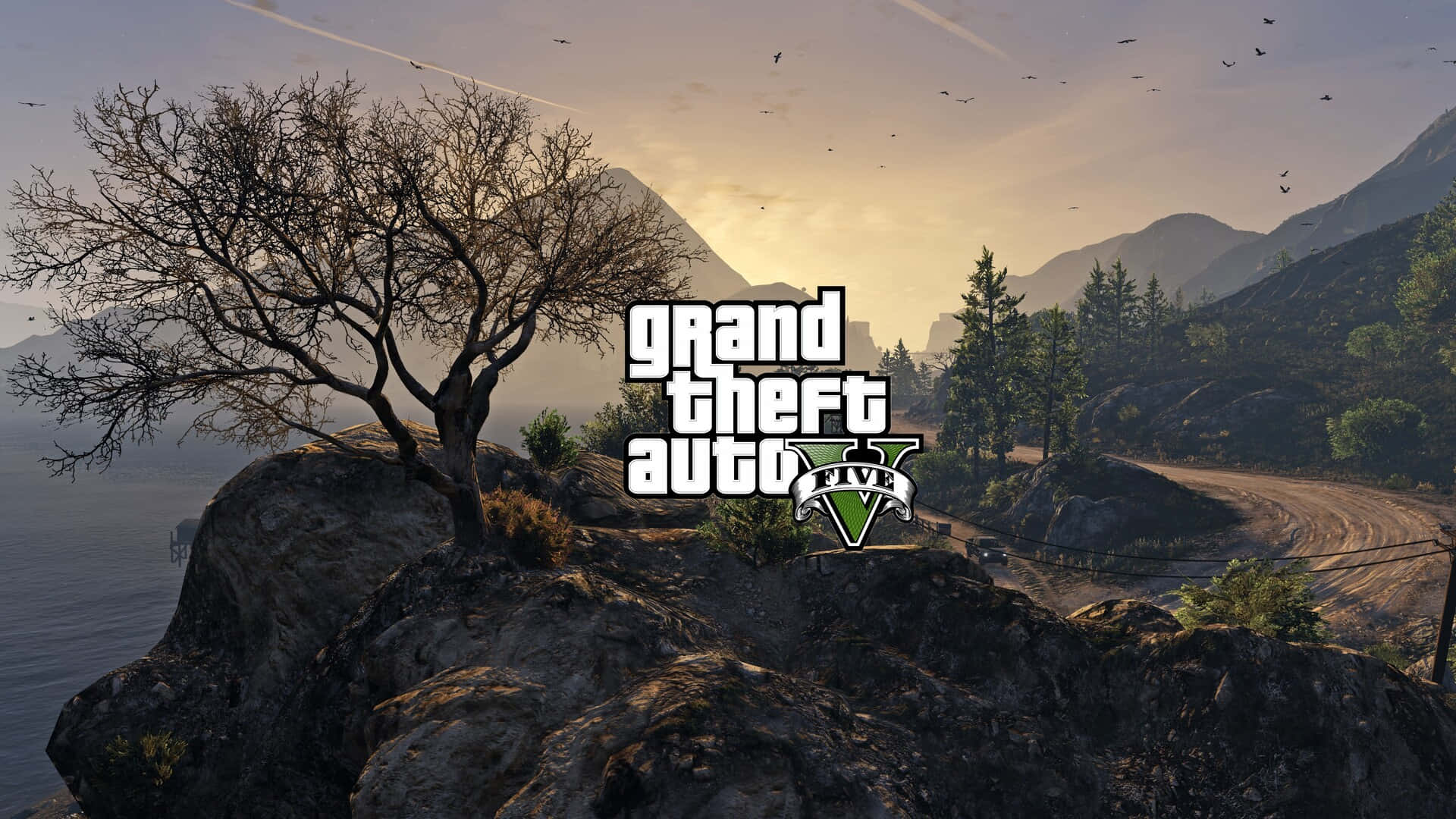 GTA V, sunset, rocky cliffs, Full HD Desktop Wallpaper
