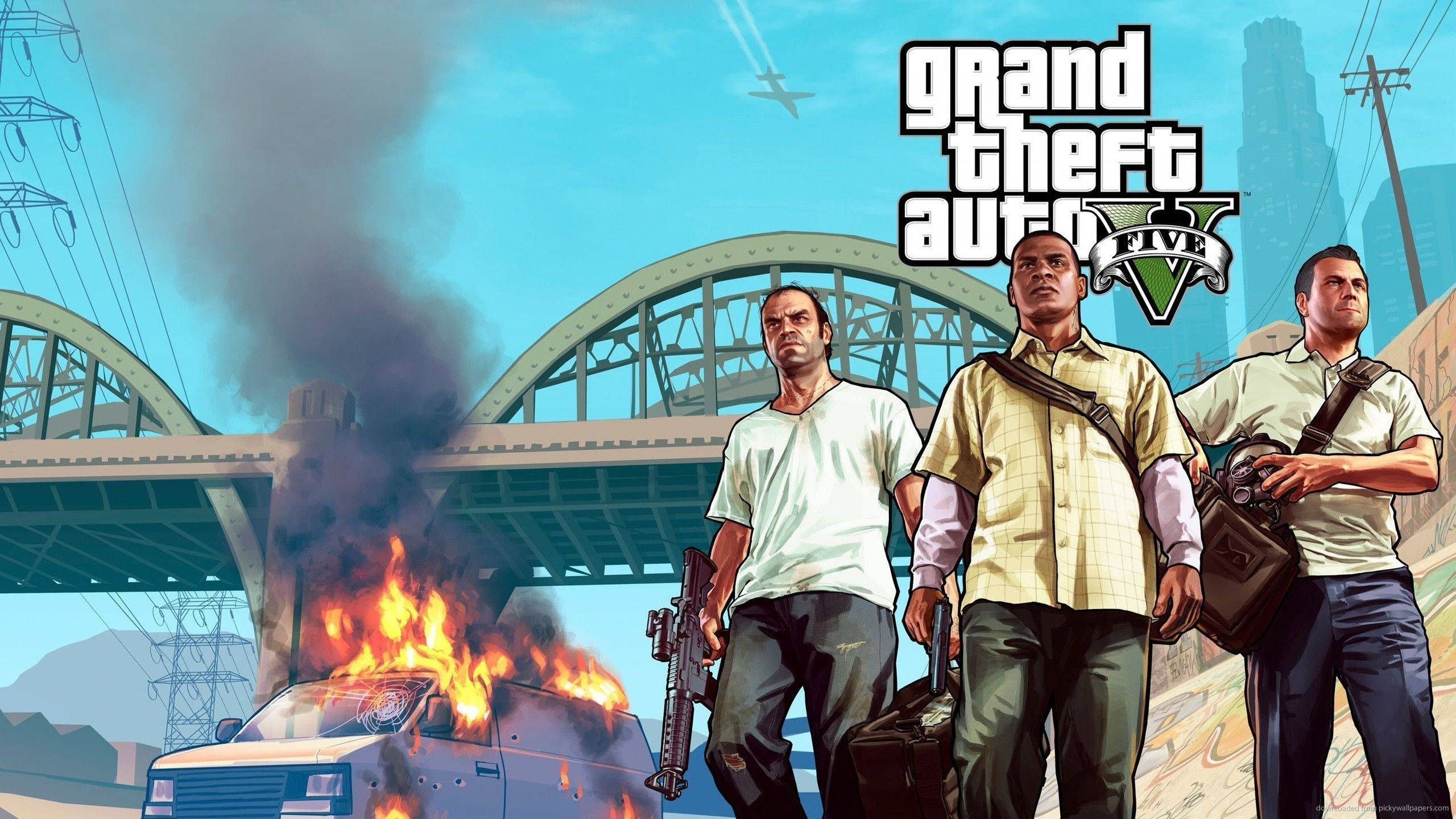 GTA 5, 2560x1440, burning van, 2K Desktop Wallpaper