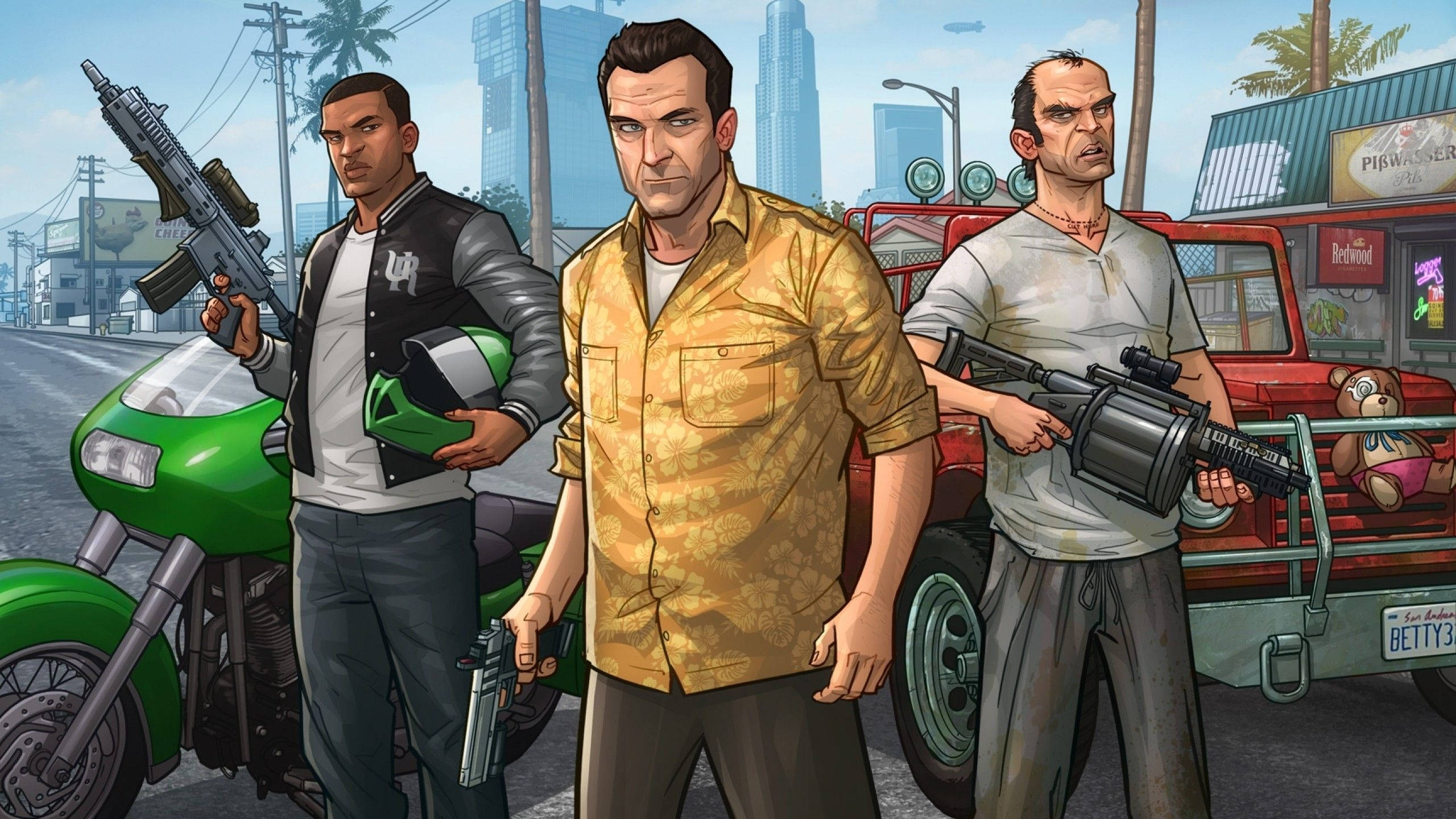 GTA 5, 2560x1440, protagonists, 2K Desktop Wallpaper