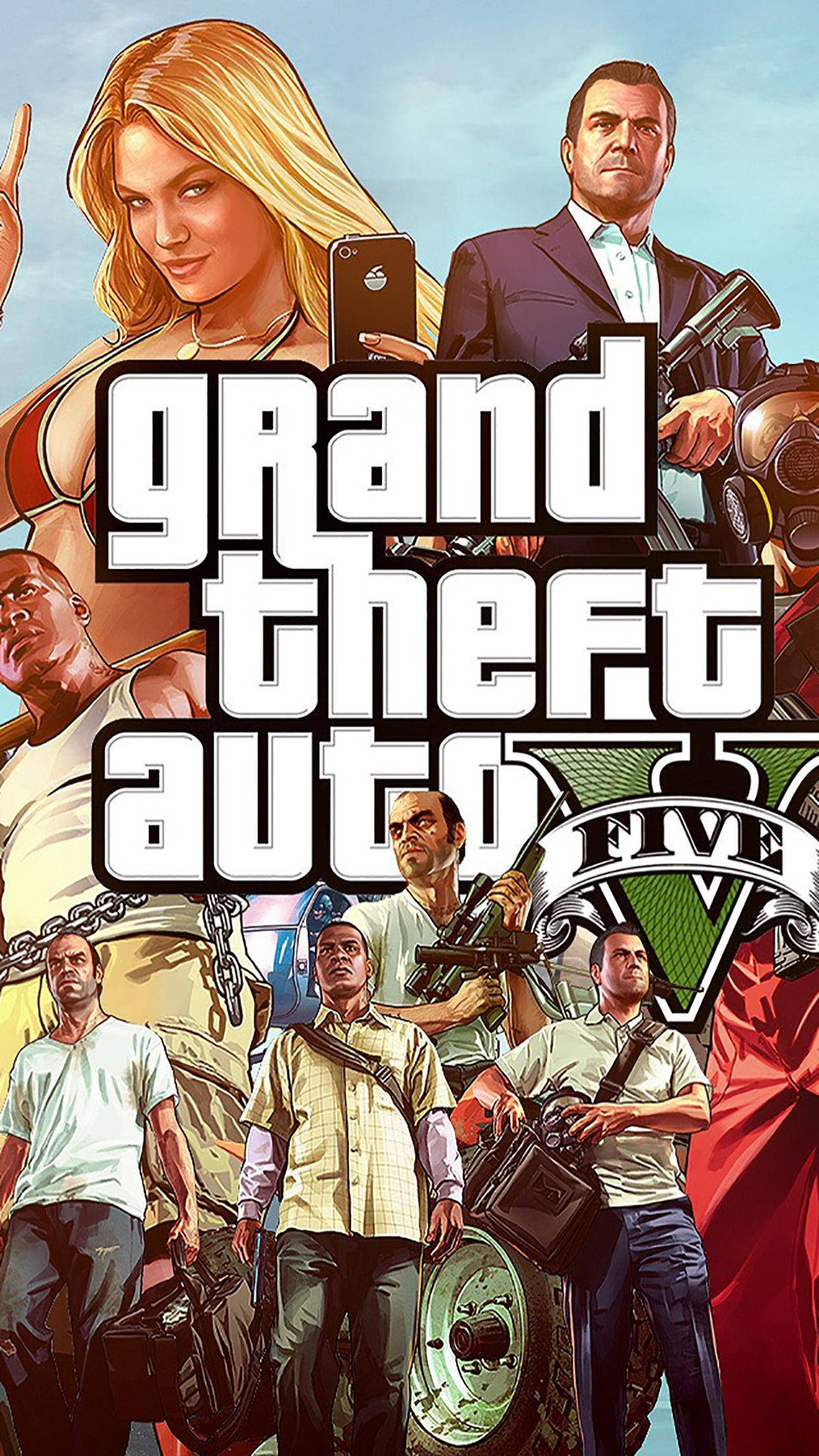 GTA 5, iOS device, main characters, Full HD Phone Wallpaper