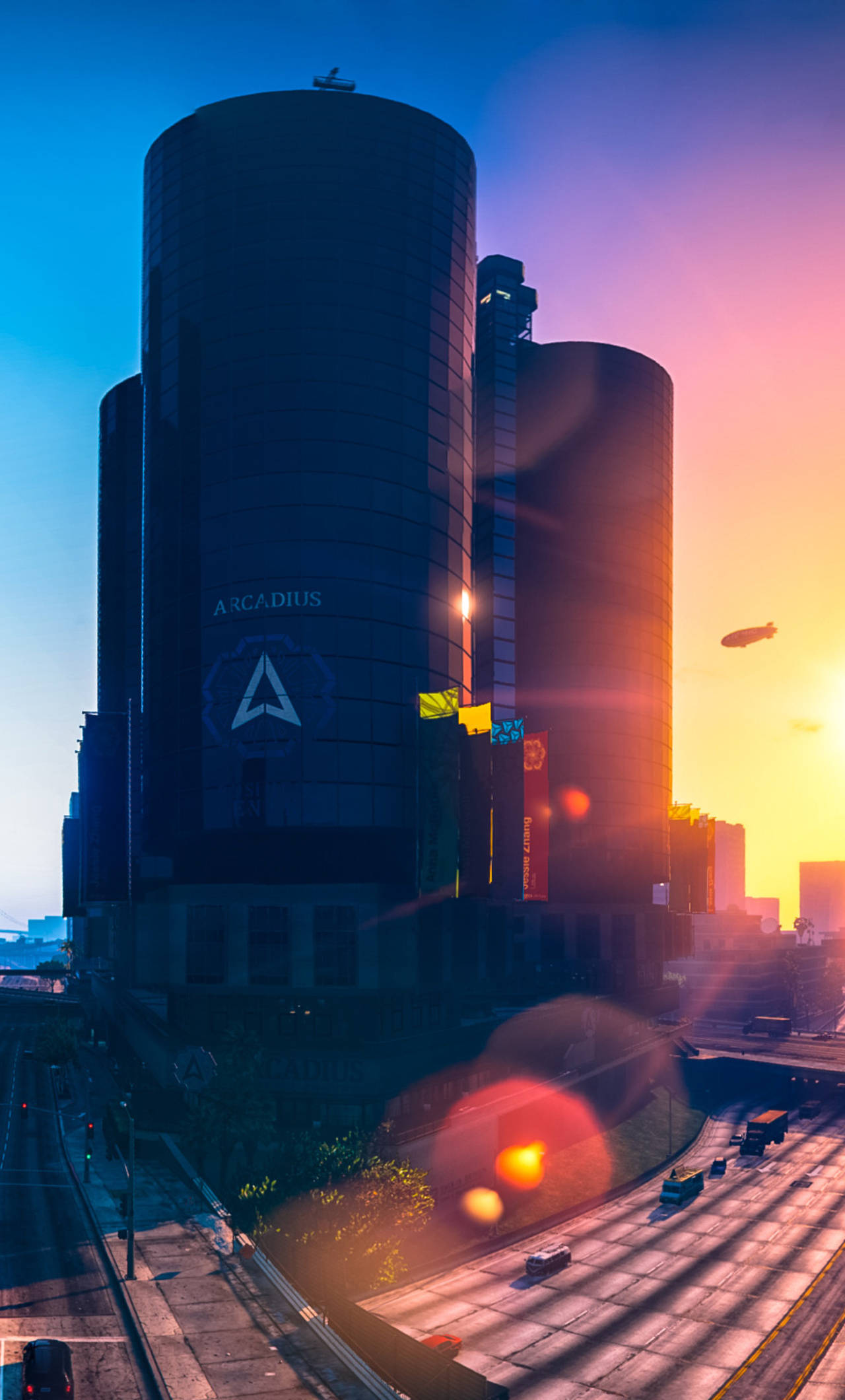 GTA 5, iPhone, futuristic cylindrical buildings, Full HD Phone Wallpaper