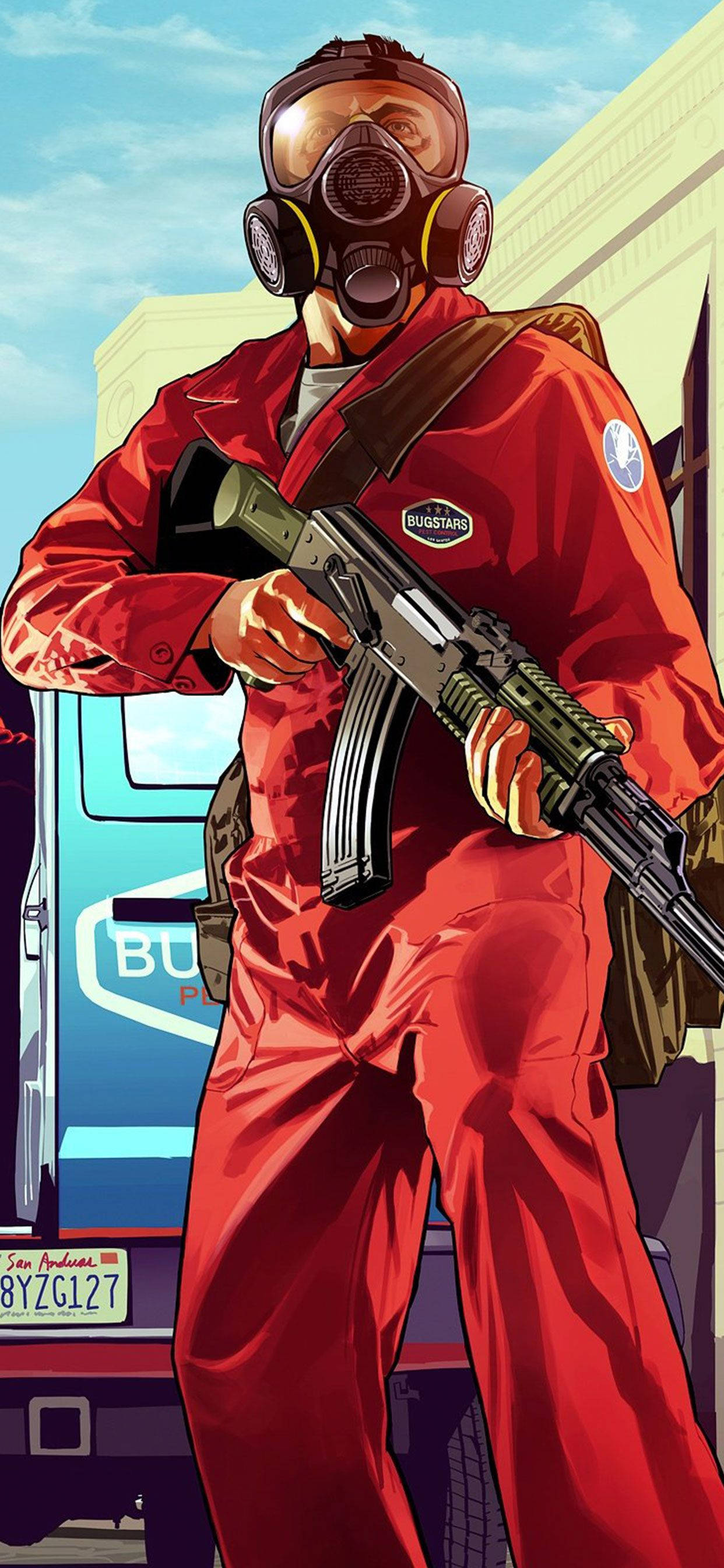 GTA 5, iPhone, orange jumpsuit, 2K Phone Wallpaper