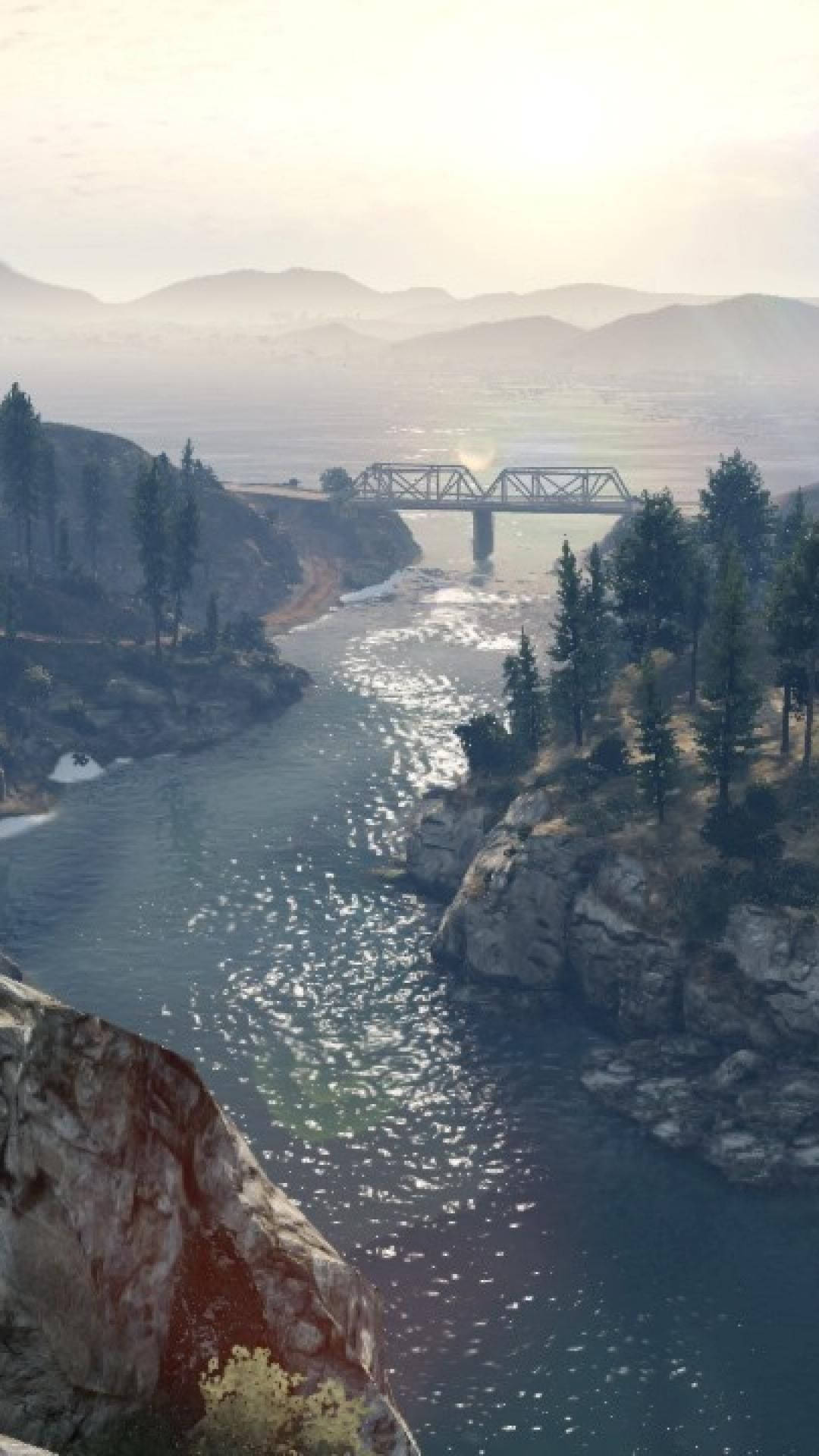 Gta 5 Phone, steel truss bridge, winding river, Full HD Phone Wallpaper