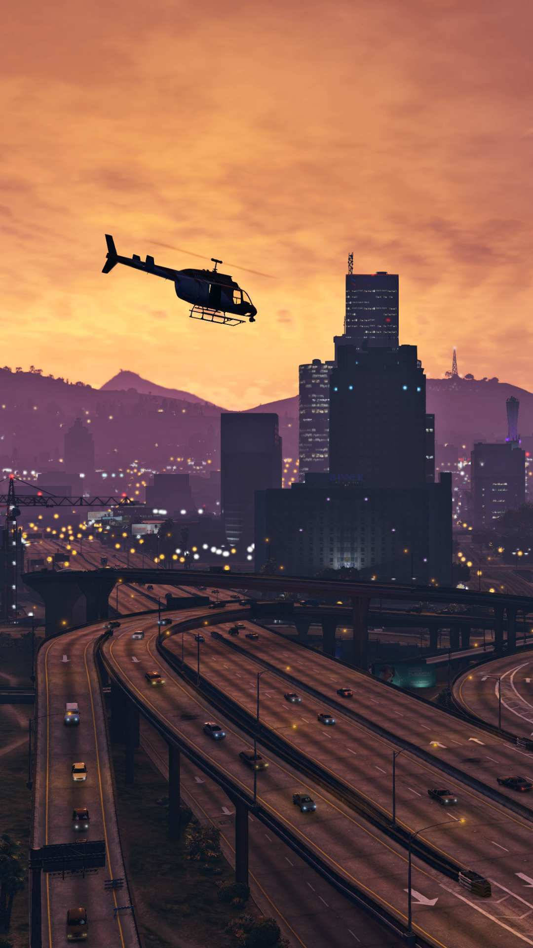 Gta 5, helicopter, cityscape, Full HD Phone Wallpaper
