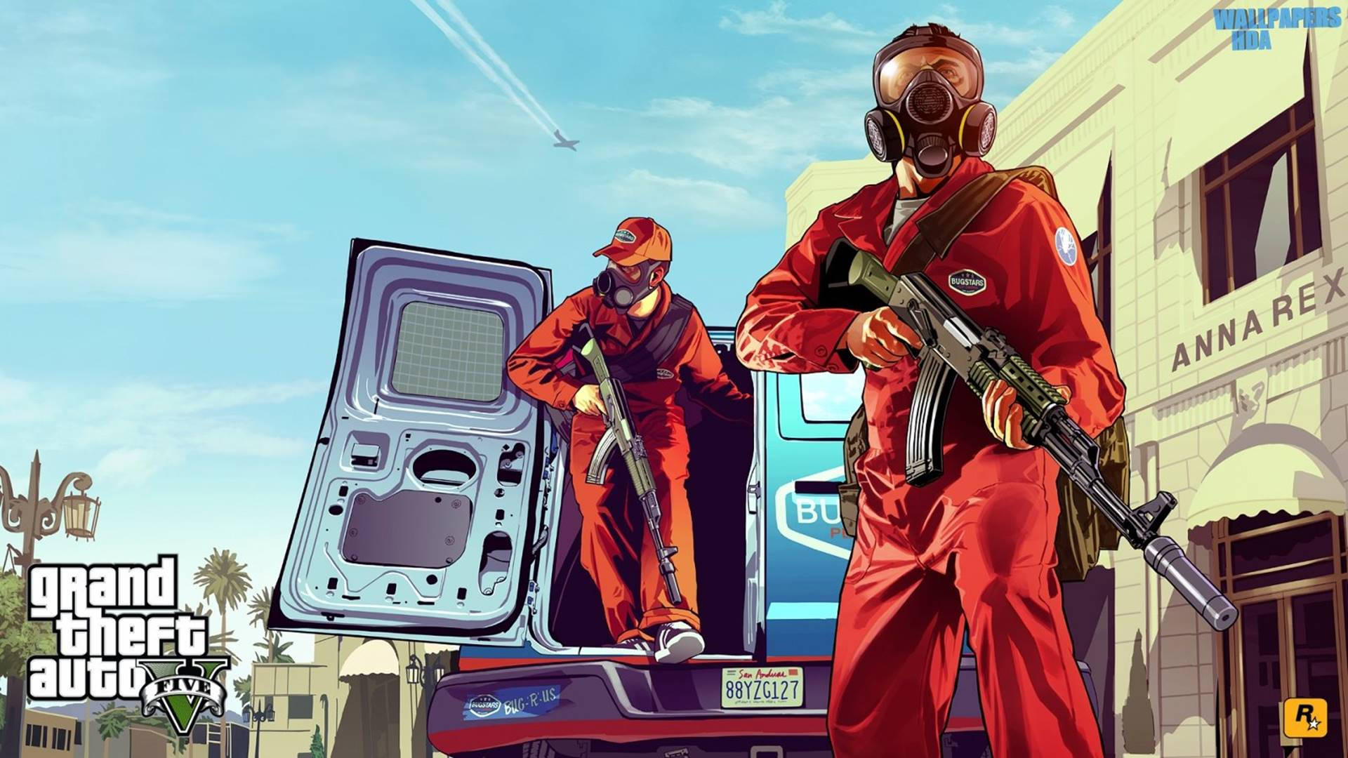 GTA 5, robbers, red jumpsuits, Full HD Desktop Wallpaper