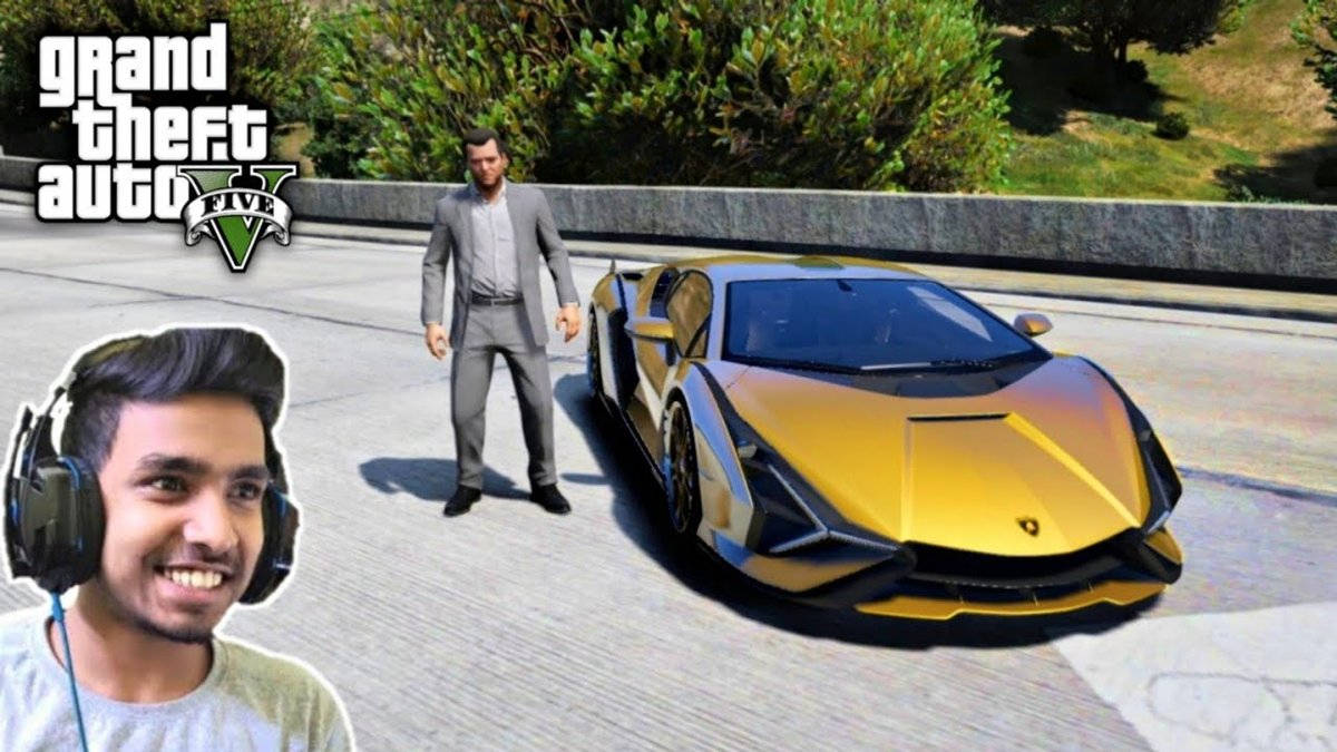 GTA V, gold Lamborghini, sunny road, SD Desktop Wallpaper