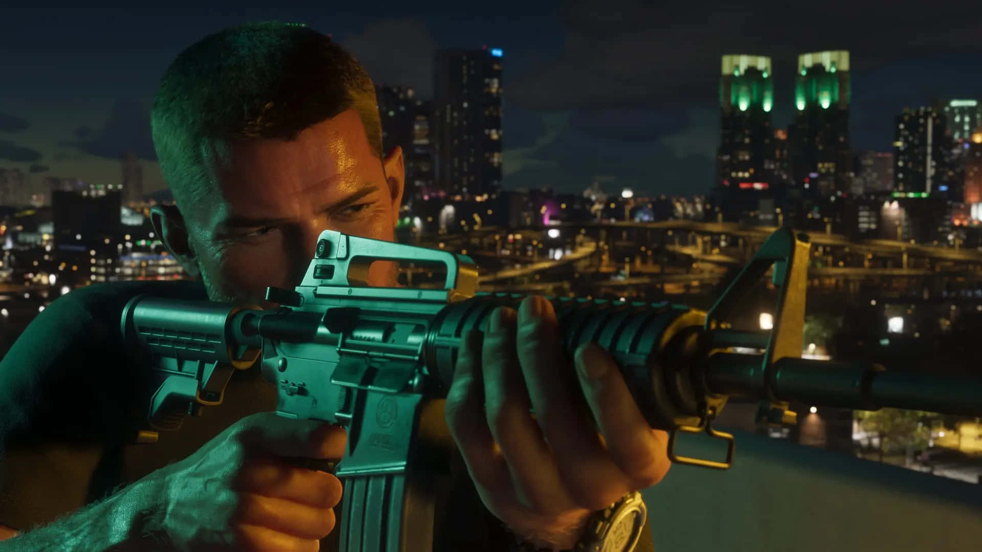 Gta 6, nighttime, neon-lit cityscape, Full HD Desktop Wallpaper