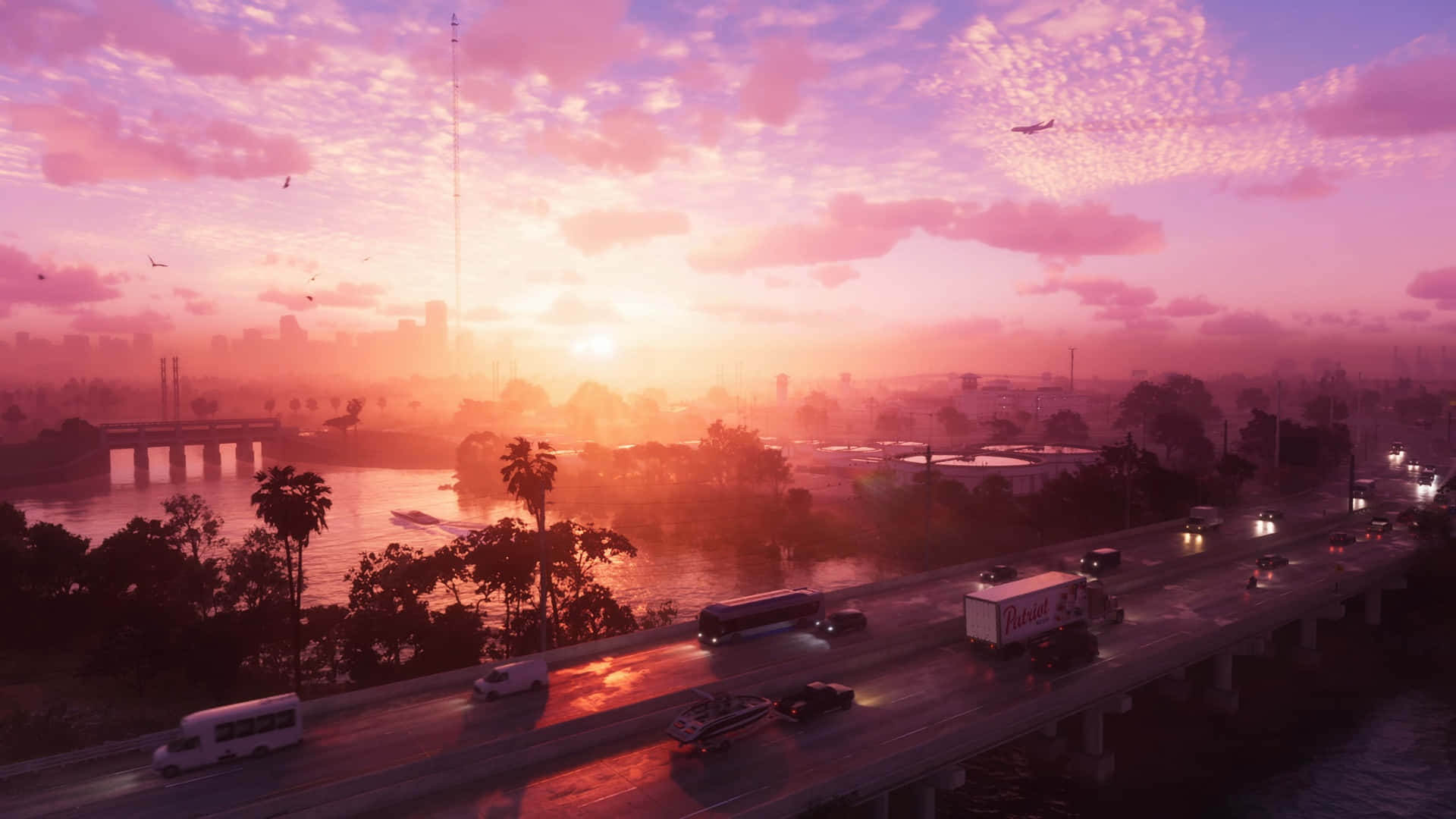 Gta 6, sunset, highway bridge, Full HD Desktop Wallpaper