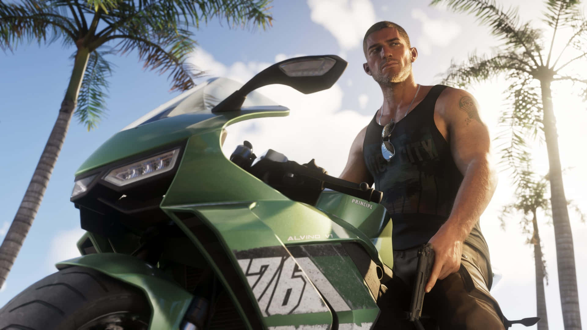 Gta 6, motorcycle, green sport motorcycle, Full HD Desktop Wallpaper