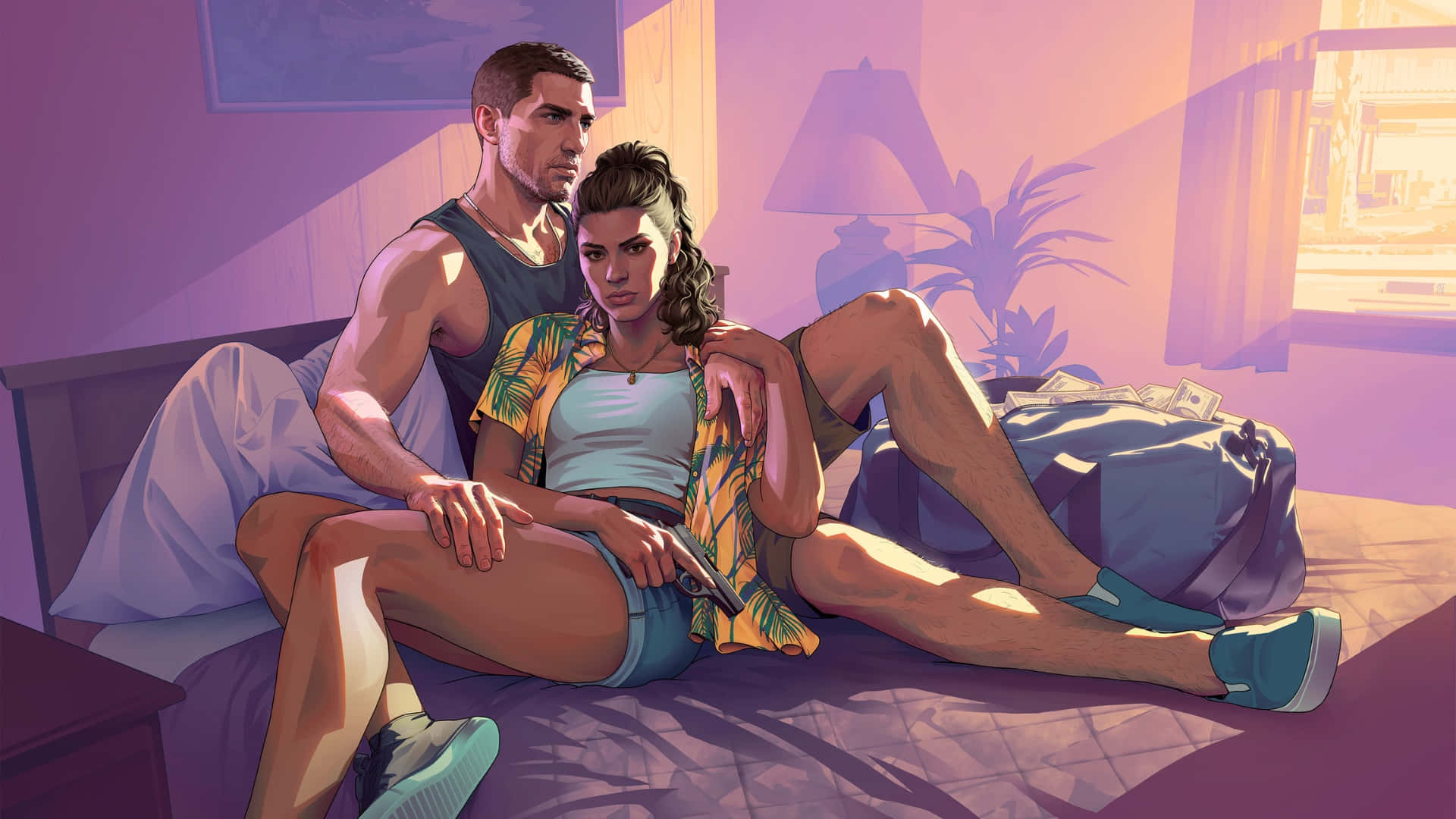 Gta 6, main characters, tropical shirt, Full HD Desktop Wallpaper