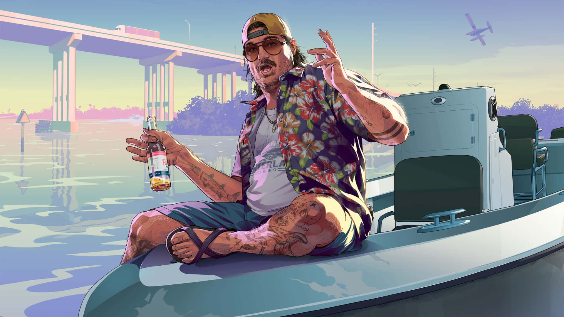 Gta 6, boat, tattooed man, Full HD Desktop Wallpaper