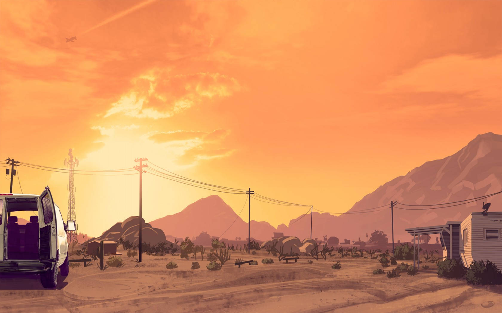GTA 5, desert, sunset, HD Desktop Wallpaper