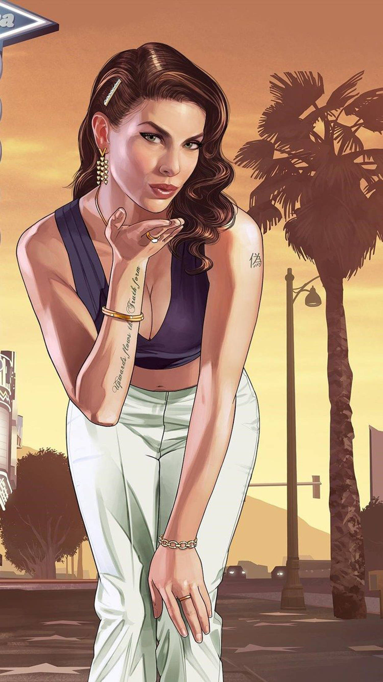GTA iPhone, brunette girl, tattoos, Full HD Phone Wallpaper