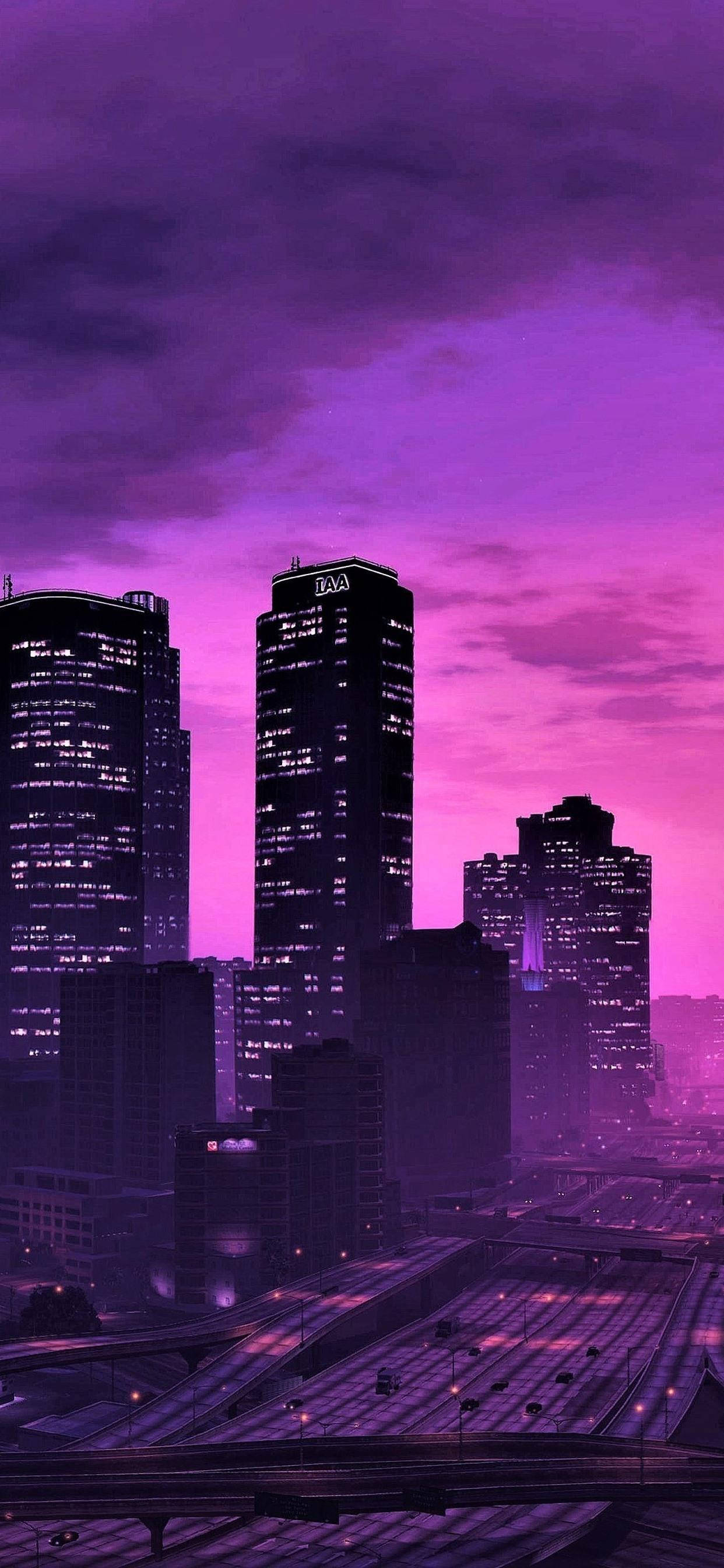GTA iPhone, purple, downtown Los Santos, 2K Phone Wallpaper