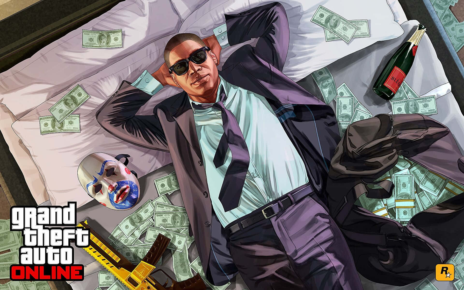 Gta Online, suit, sunglasses, Full HD Desktop Wallpaper