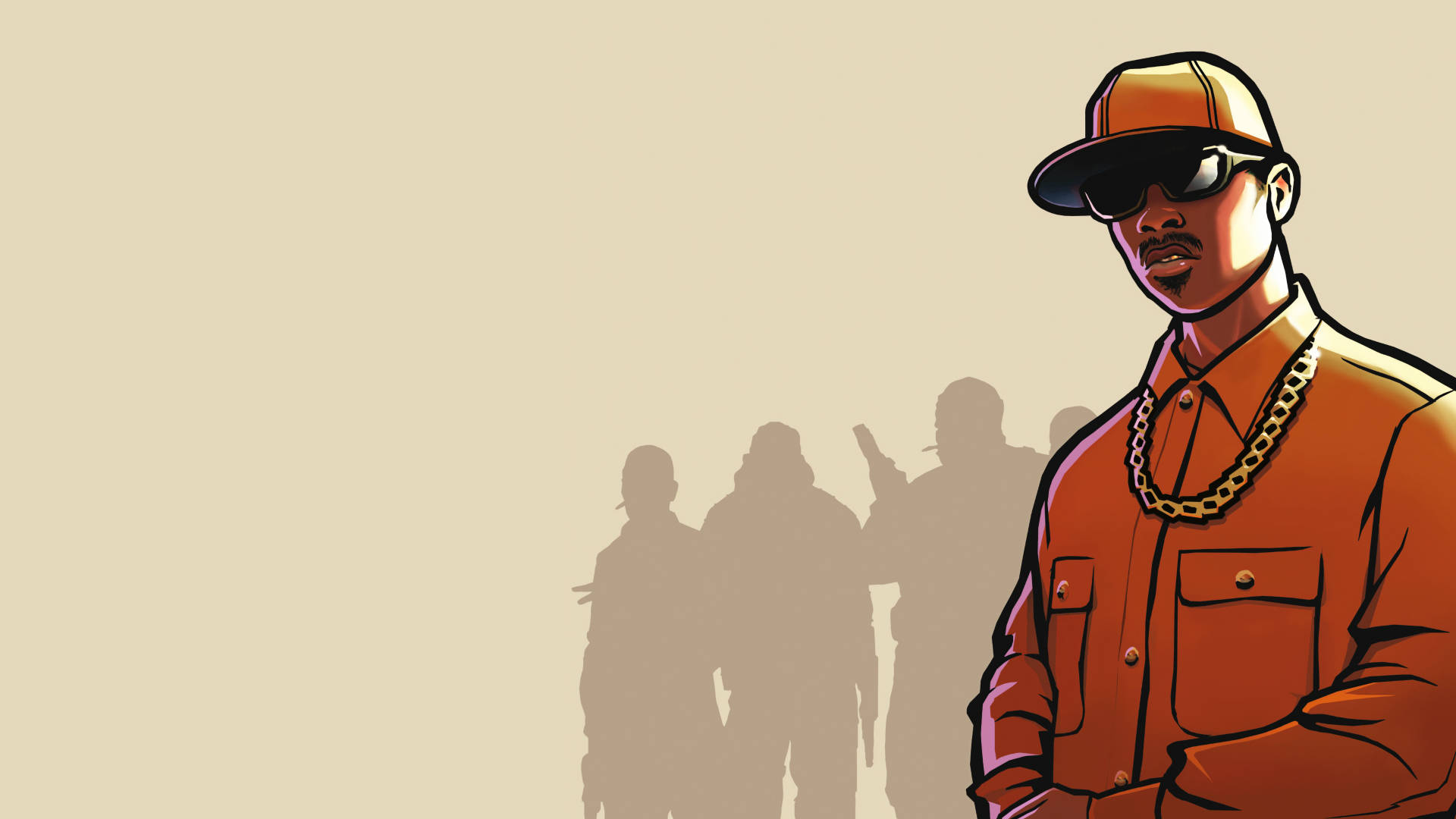 GTA SA 4K, orange shirt, gold chain, Full HD Desktop Wallpaper