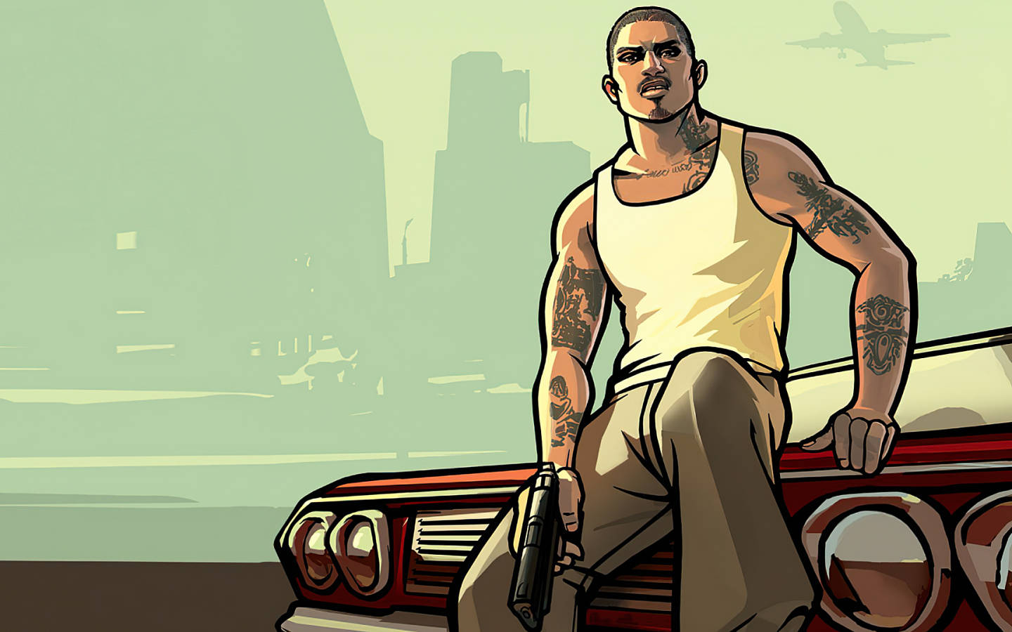 GTA SA 4K, main character, tattooed man, HD Desktop Wallpaper