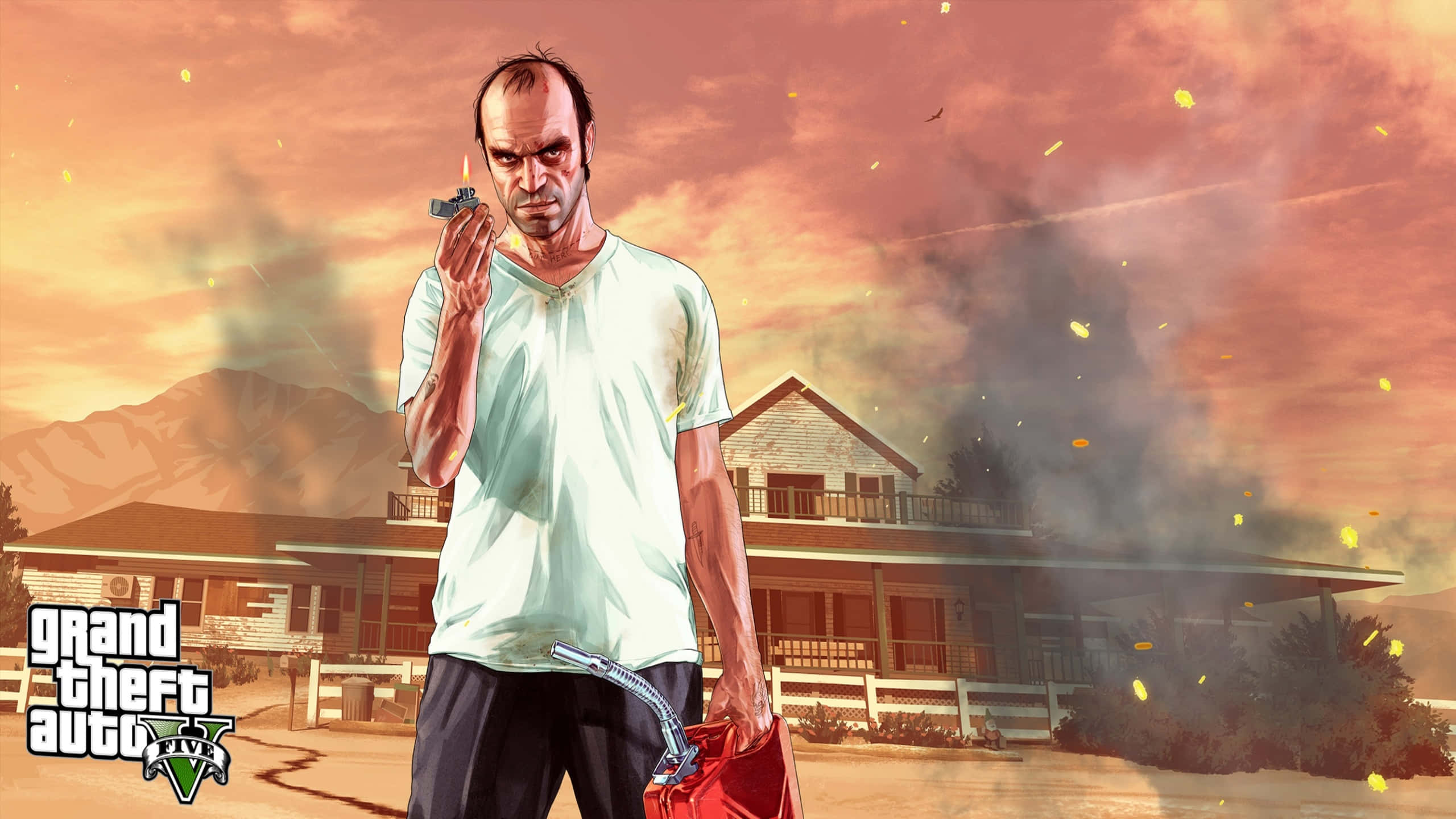 GTA V, 2560x1440, burning house, 2K Desktop Wallpaper