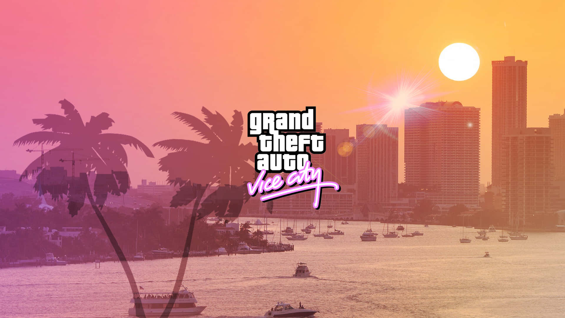 GTA Vice City, Vibrant sunset, Palm trees, Full HD Desktop Wallpaper