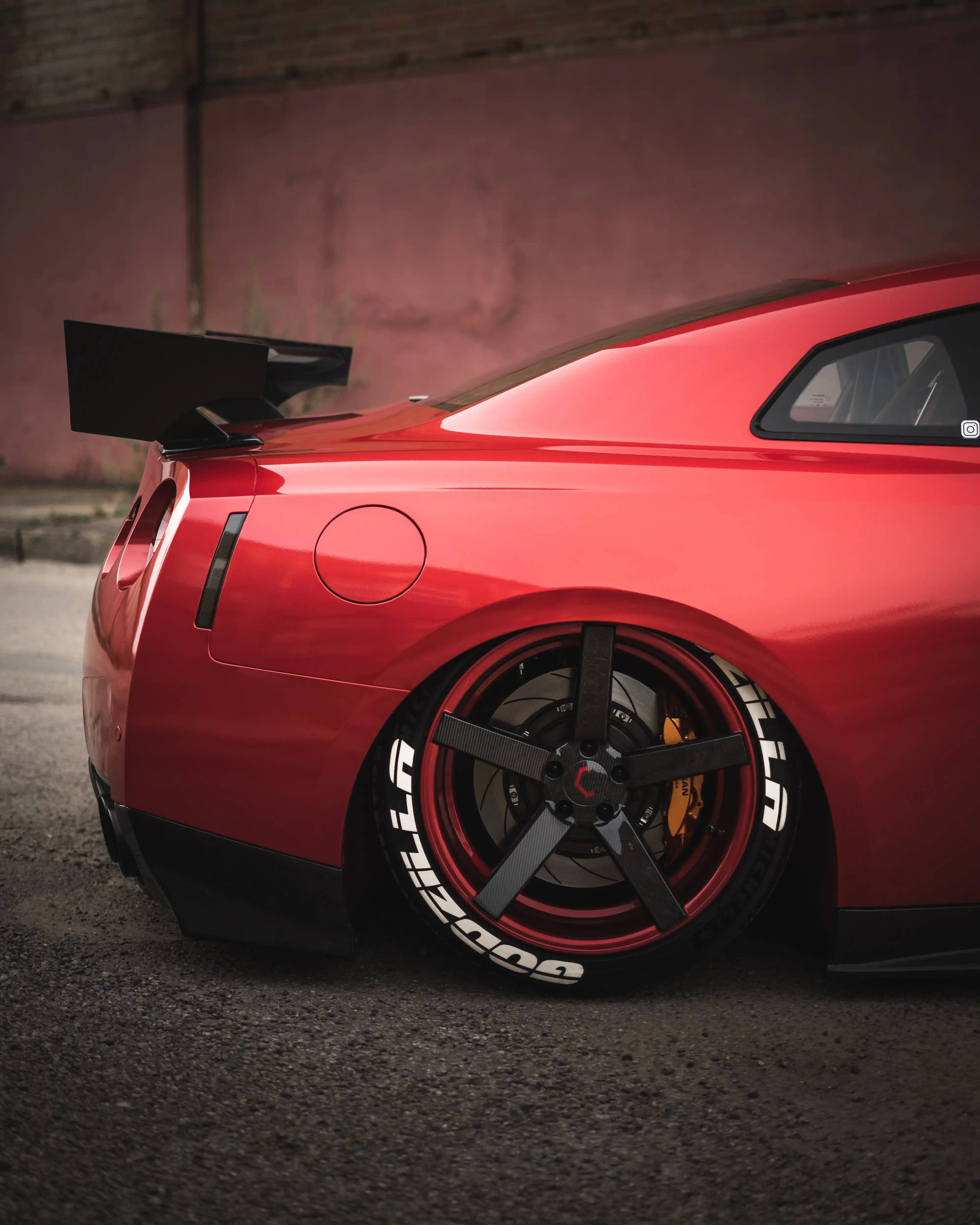 GTR Car, glossy red, black accents, 4K Phone Wallpaper