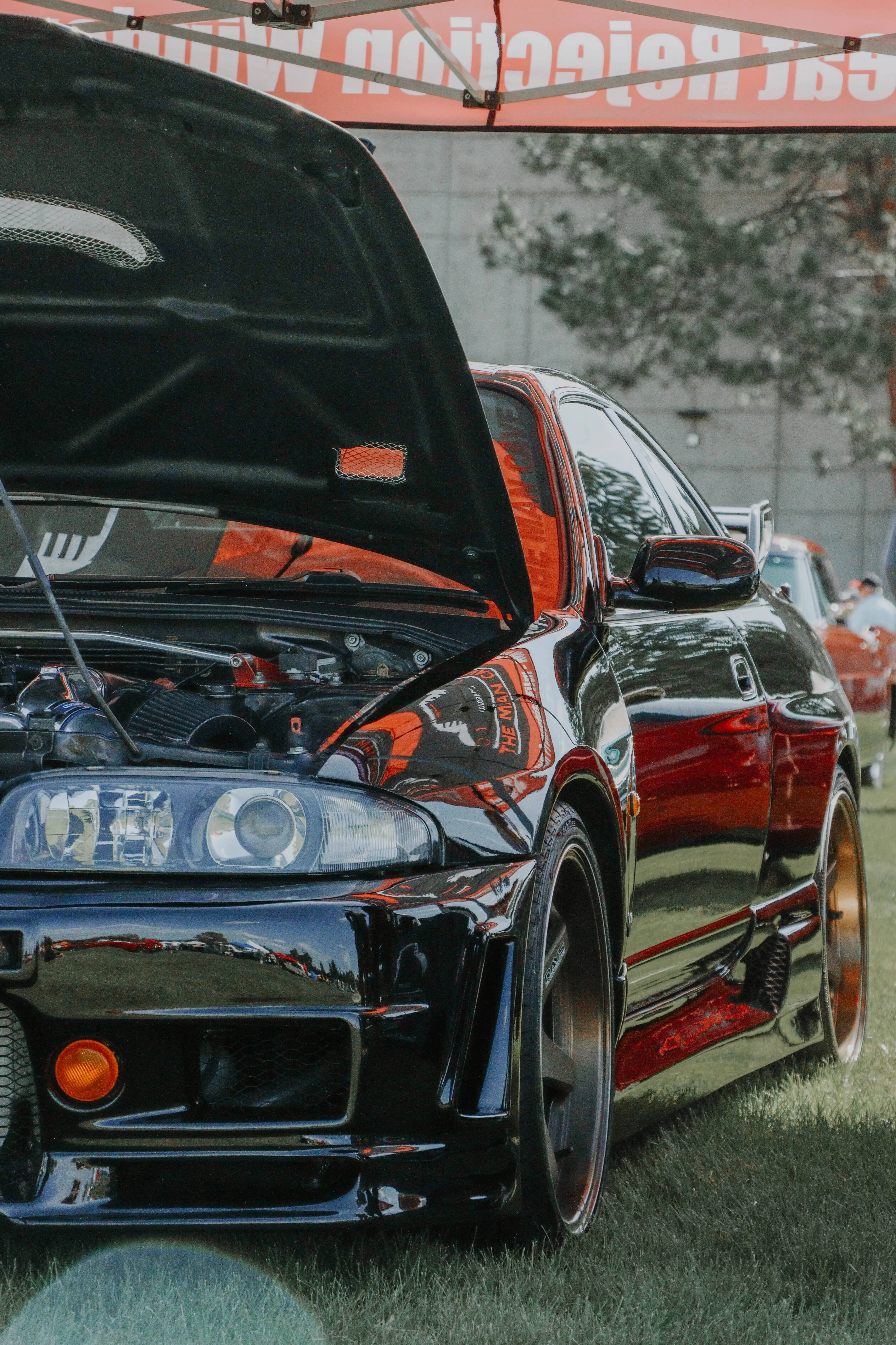 GTR Car, glossy black, modified sports car, 5K Phone Wallpaper