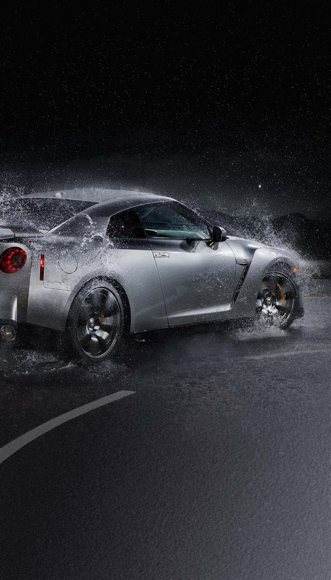 GTR iPhone, silver sports car, rain, HD Phone Wallpaper