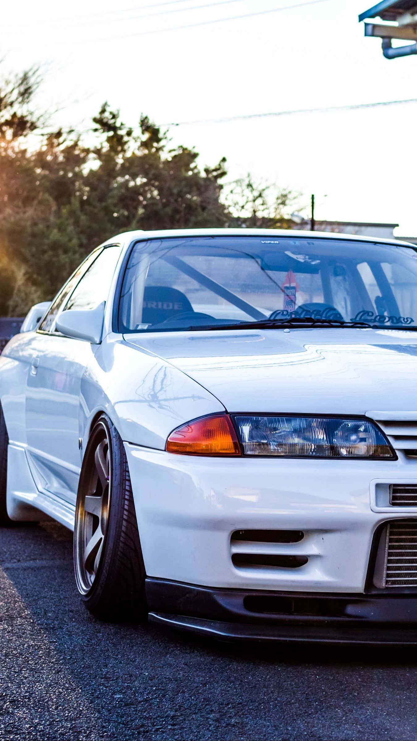 GTR iPhone, white modified sports car, custom wheels, Full HD Phone Wallpaper