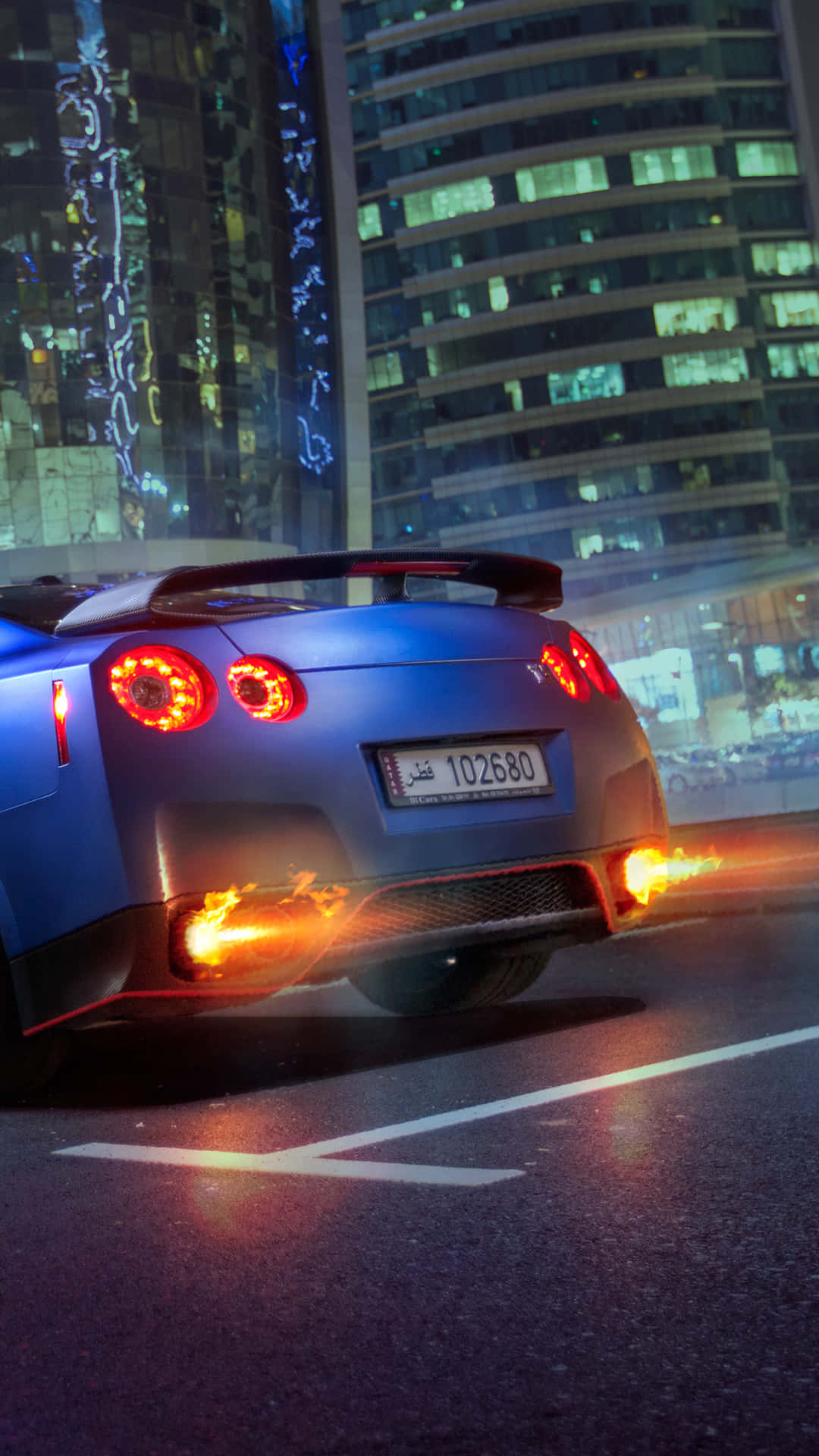 Gtr iPhone, blue, neon-lit city, Full HD Phone Wallpaper