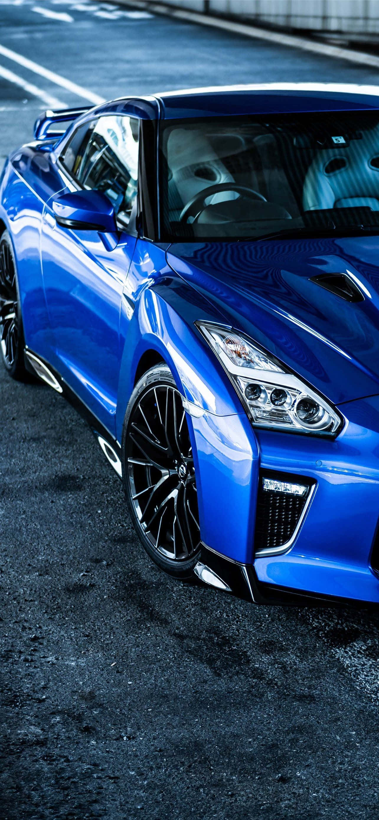 GTR iPhone, glossy blue, black rims, 2K Phone Wallpaper