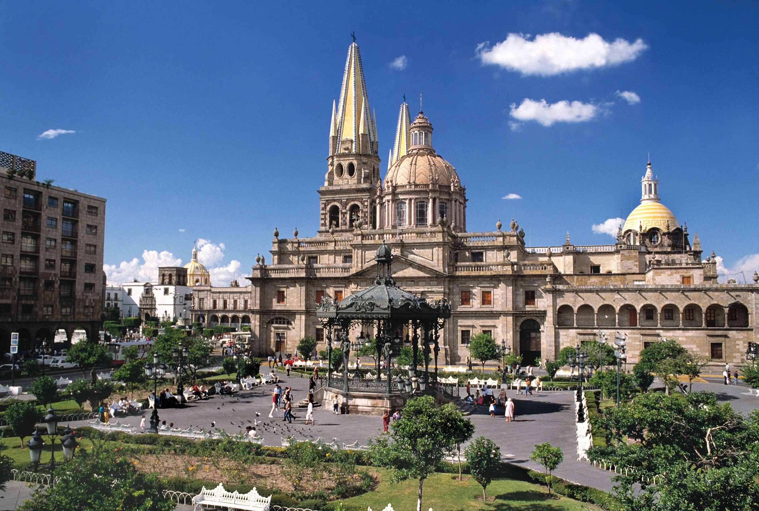 Guadalajara, grand cathedral, golden domes, Full HD Desktop Wallpaper