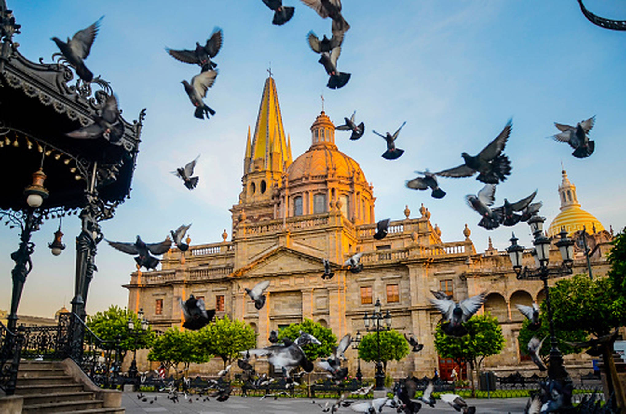 Guadalajara, golden-domed cathedral, ornate ironwork, Full HD Desktop Wallpaper