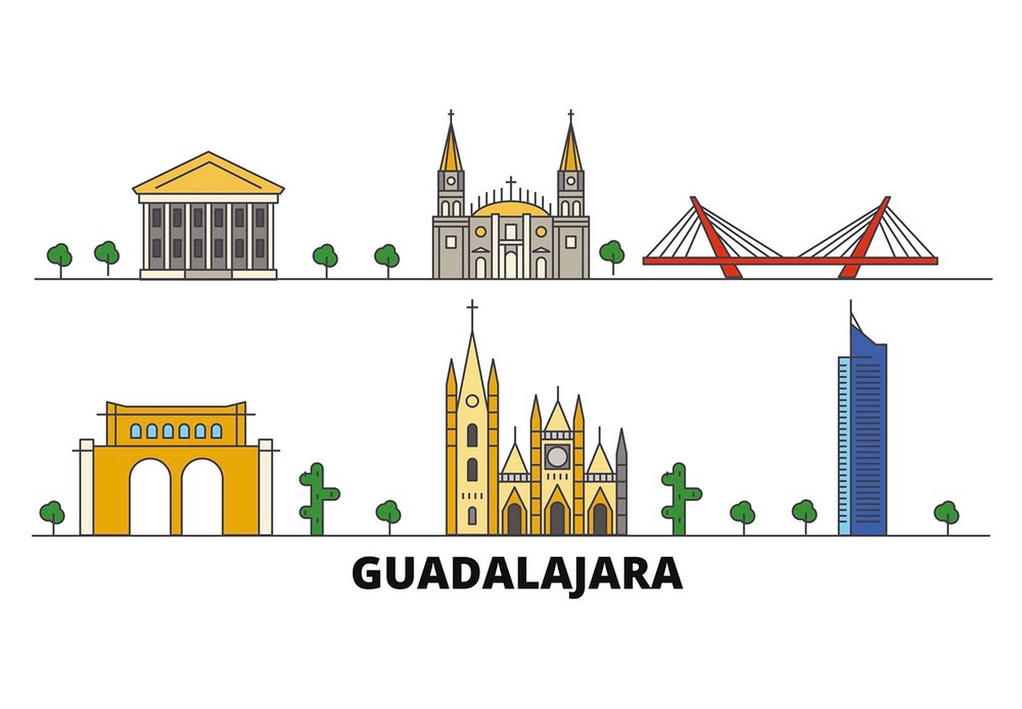 Guadalajara, cathedral, modern skyscraper, Full HD Desktop Wallpaper