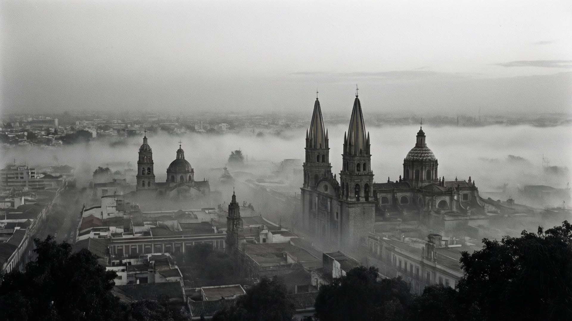 Guadalajara, cathedrals, fog, Full HD Desktop Wallpaper