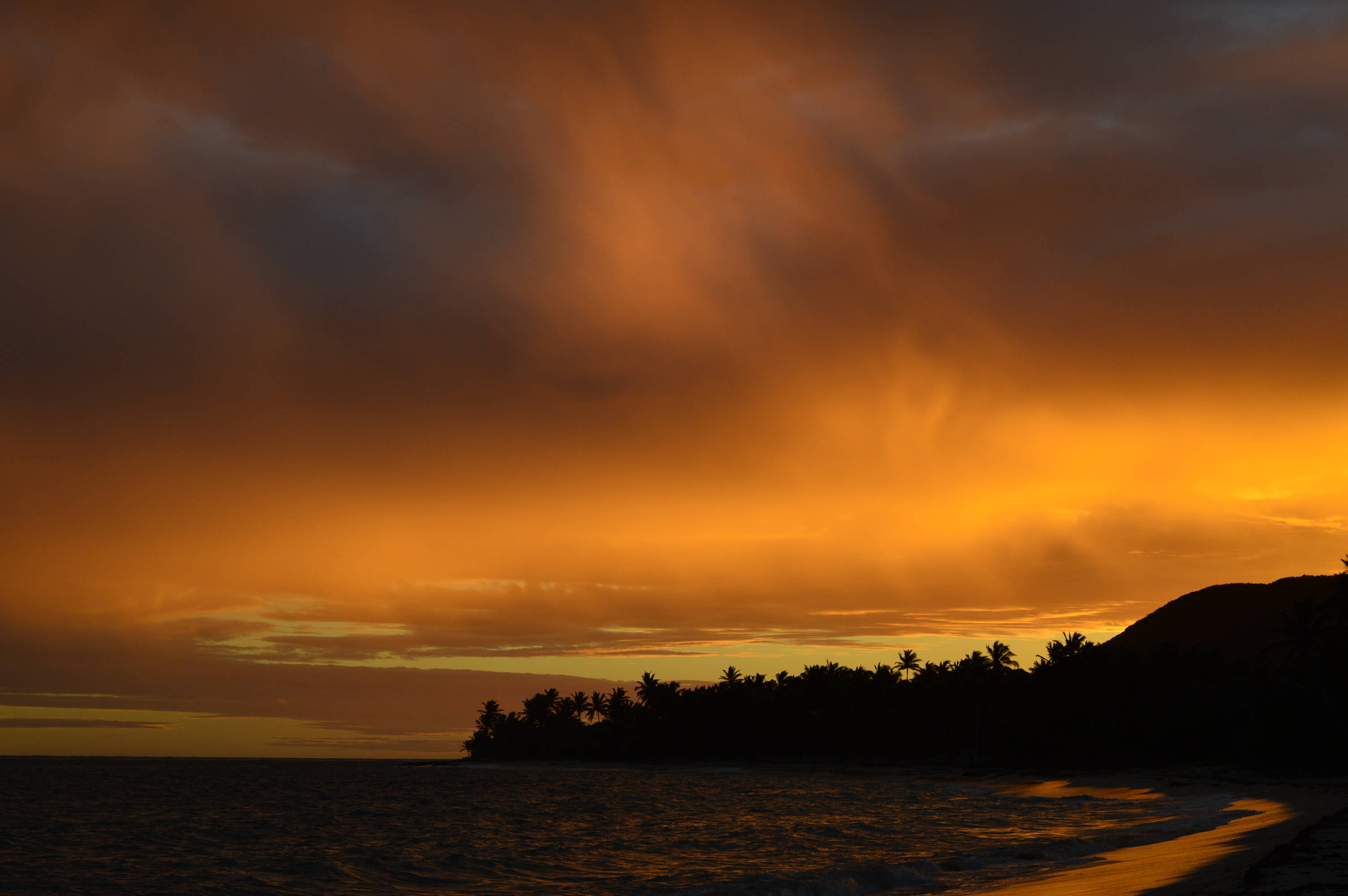 Guadeloupe, orange sunset sky, fiery orange, 2K Desktop Wallpaper