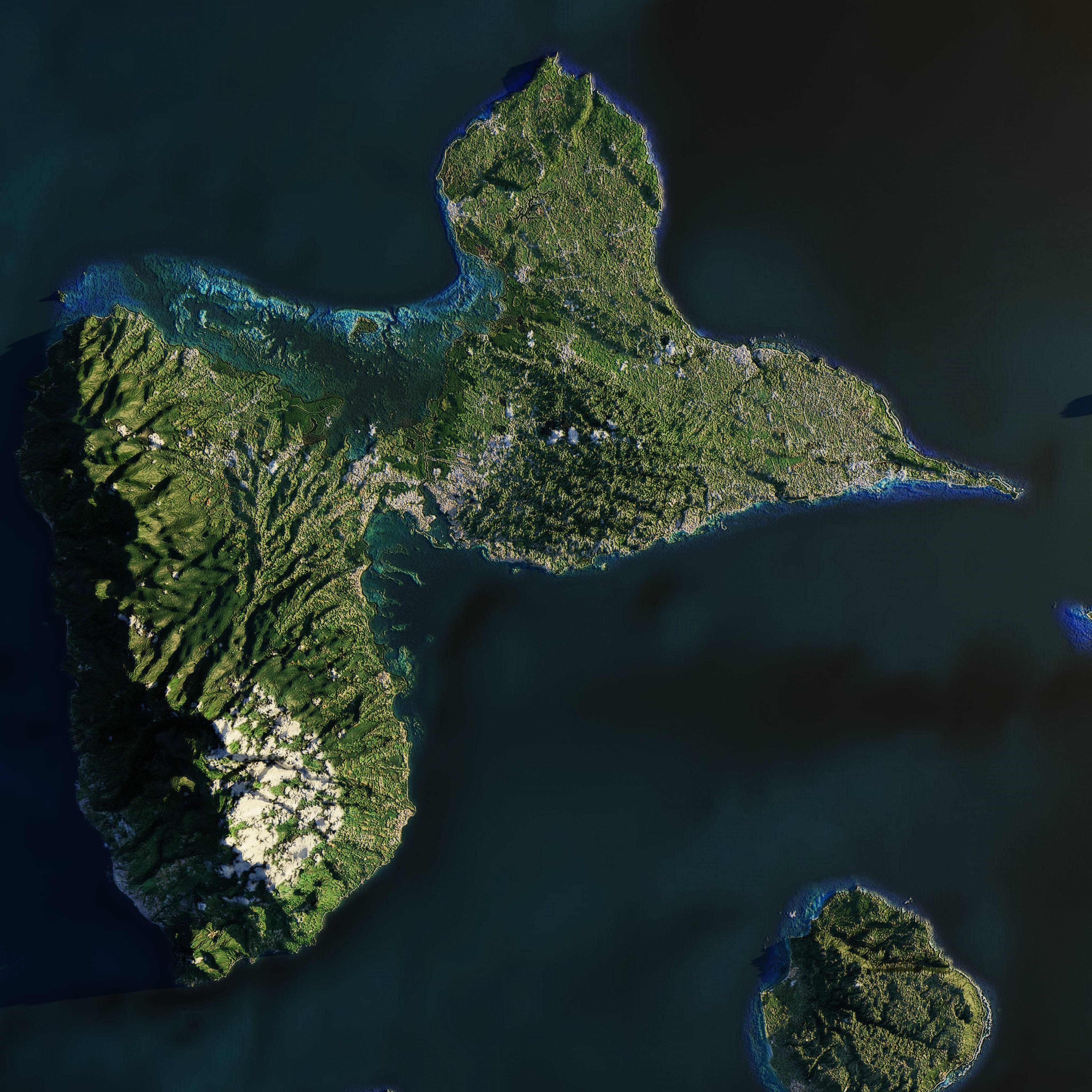 Guadeloupe, satellite image, lush green island, 4K Desktop Wallpaper