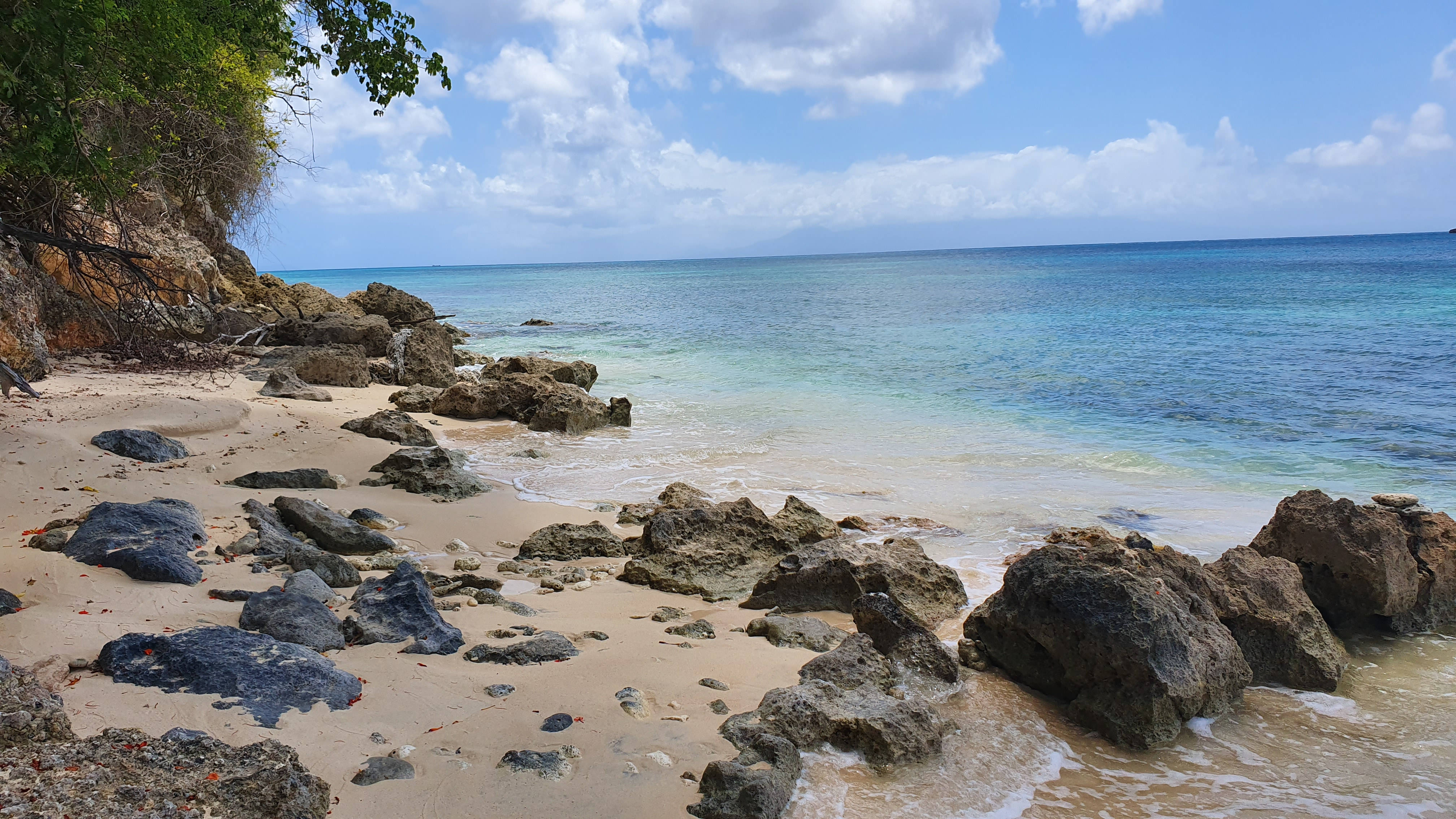 Guadeloupe, rocky beach, turquoise waters, 4K Desktop Wallpaper