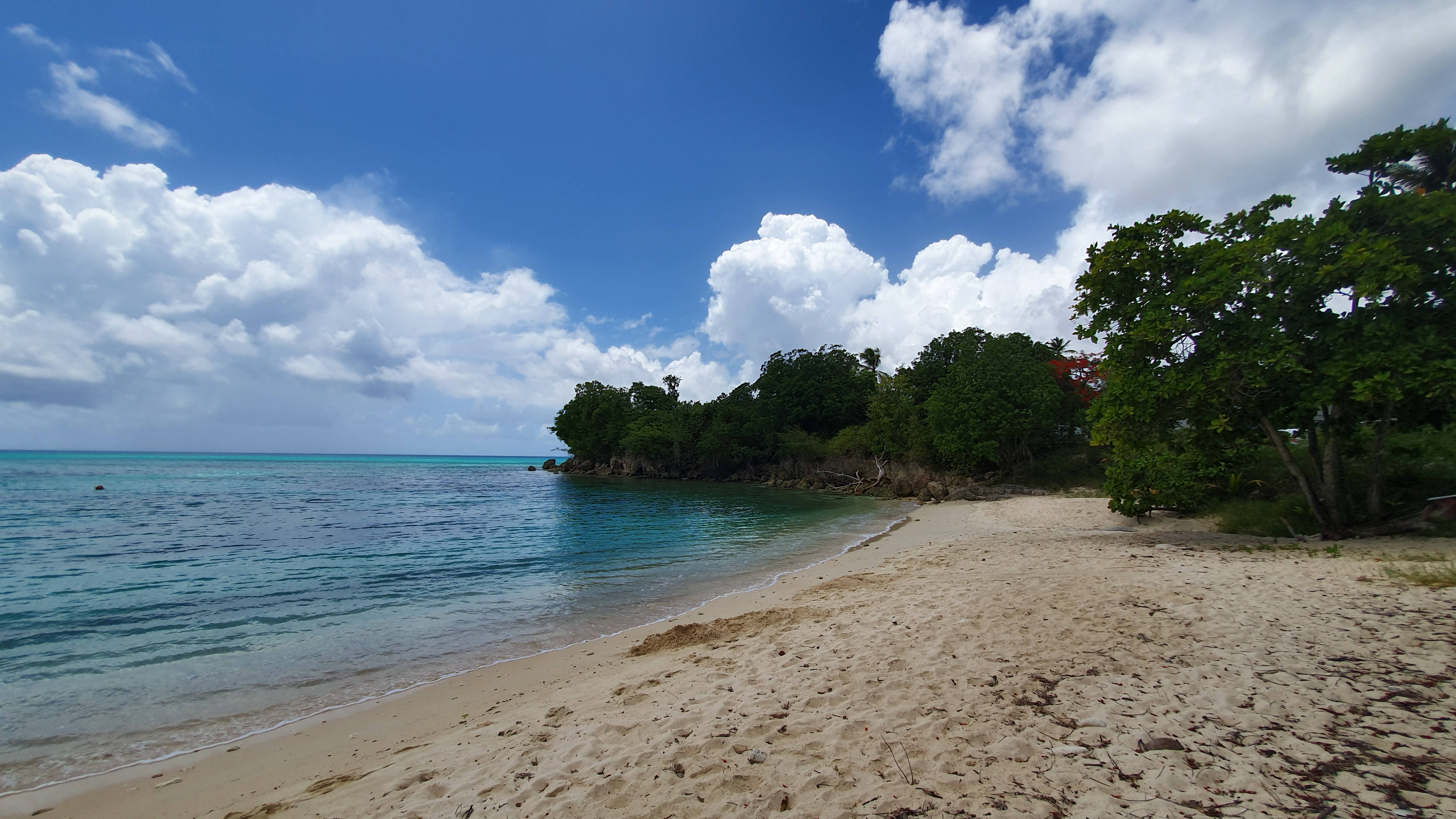 Guadeloupe, cloudy skied beach, turquoise waters, 4K Desktop Wallpaper