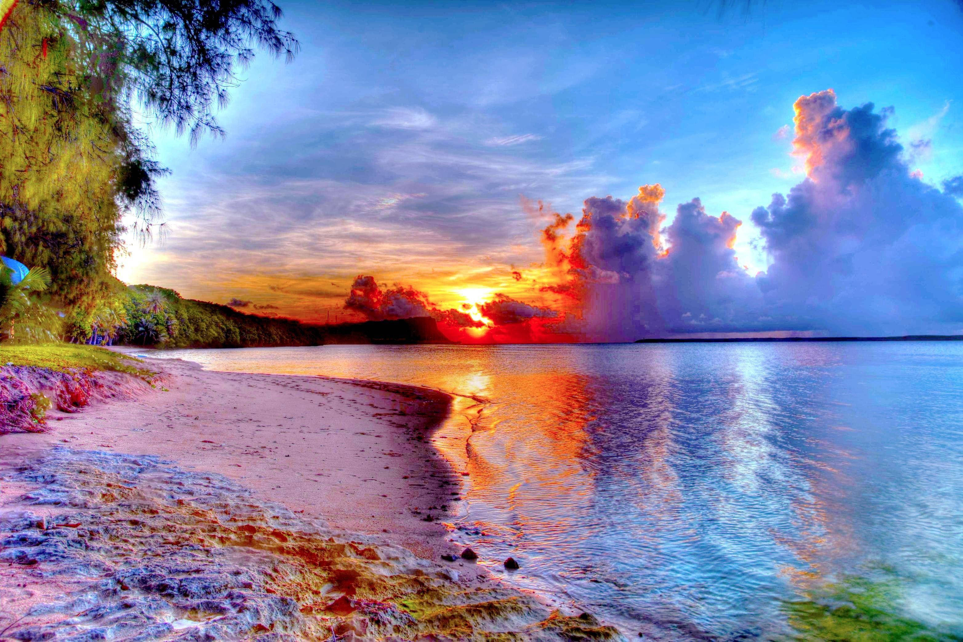 Guam, colorful sunset, fiery orange, 2K Desktop Wallpaper