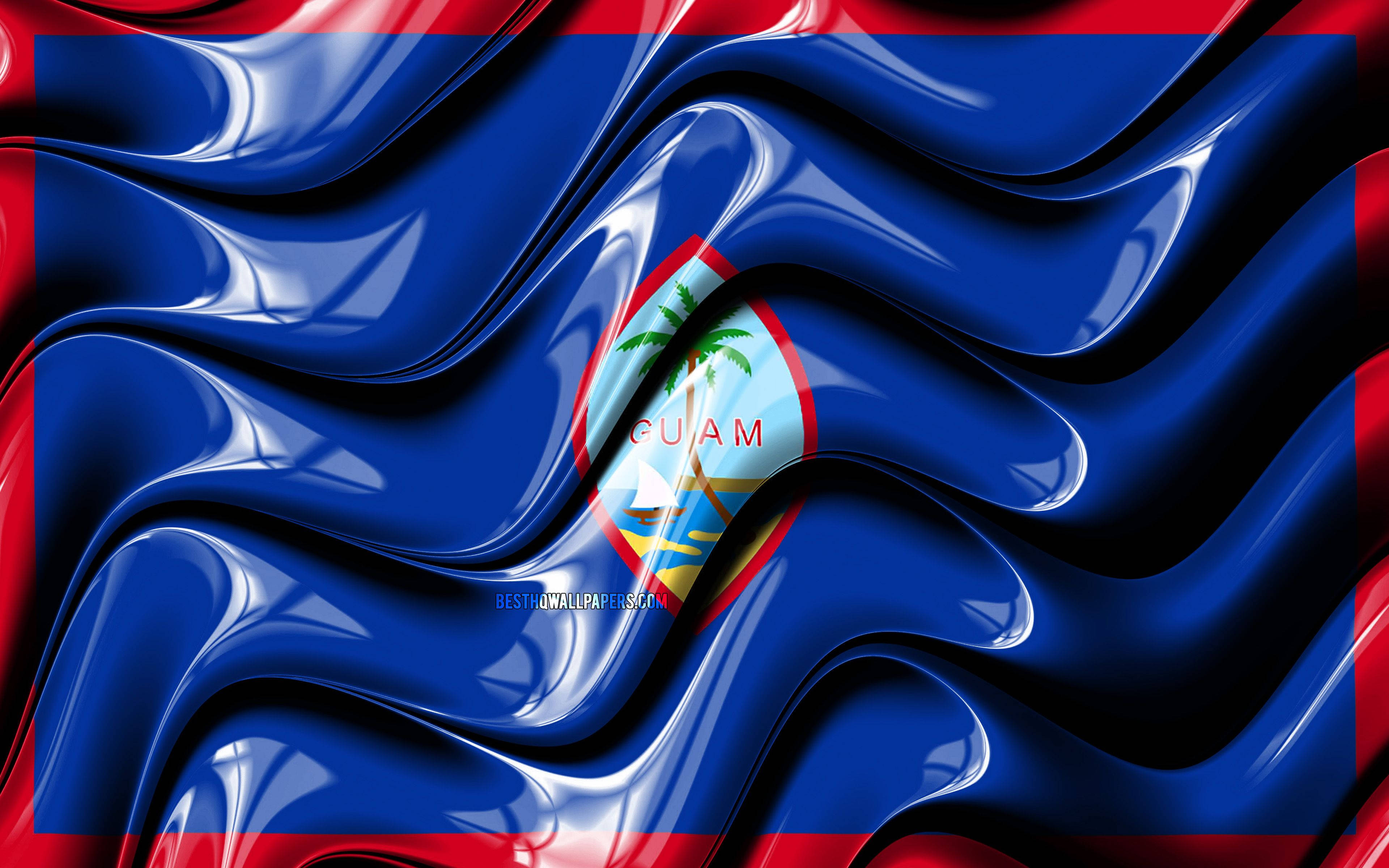 Guam flag, wavy, deep blue, 4K Desktop Wallpaper