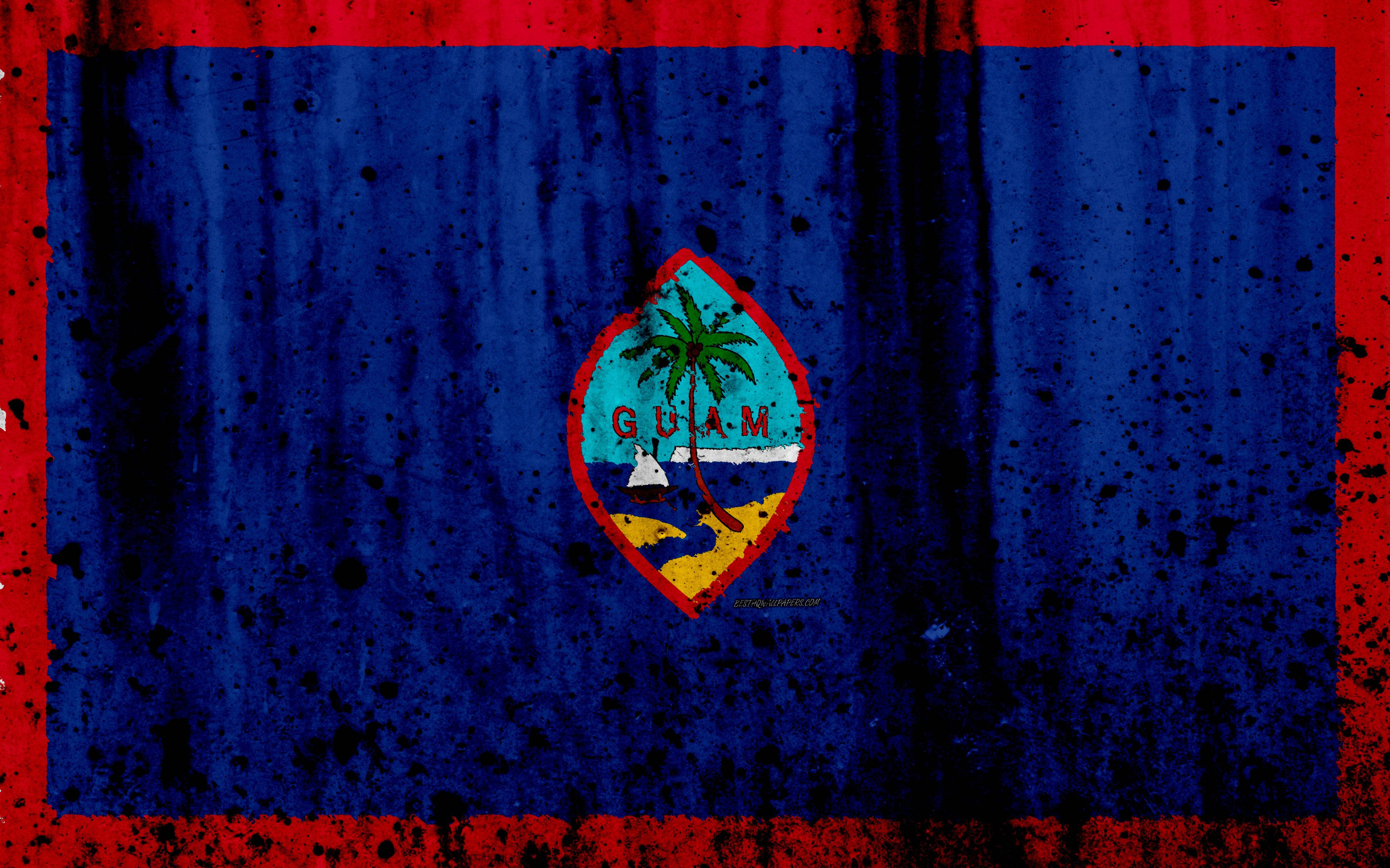 Guam flag, palm tree, beach, 4K Desktop Wallpaper
