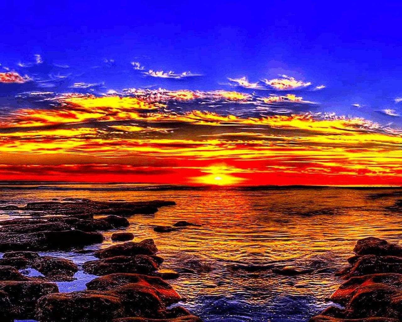 HDR Sunset, Guam, fiery orange red, HD Desktop Wallpaper
