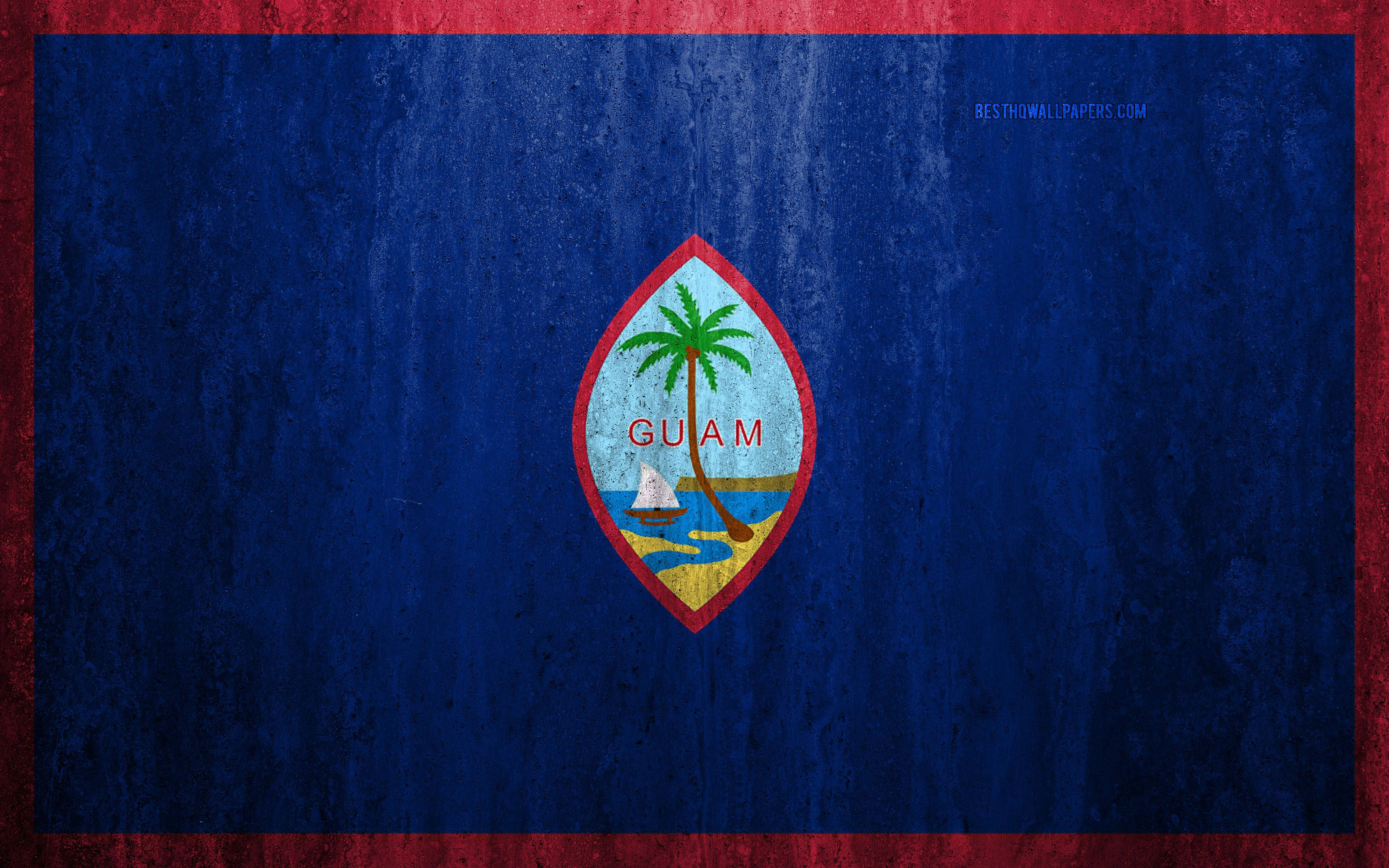 Guam, Guam flag, palm tree sailboat, 4K Desktop Wallpaper