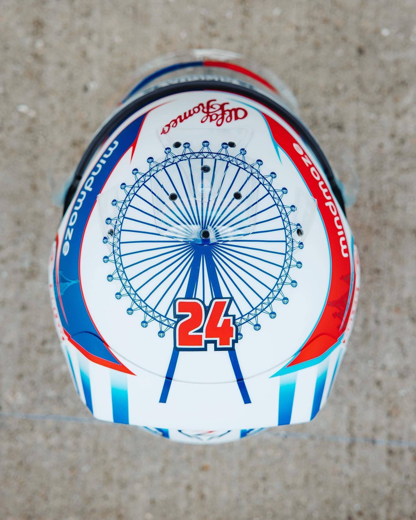 Guanyu Zhou, racing helmet, blue London Eye design, HD Phone Wallpaper