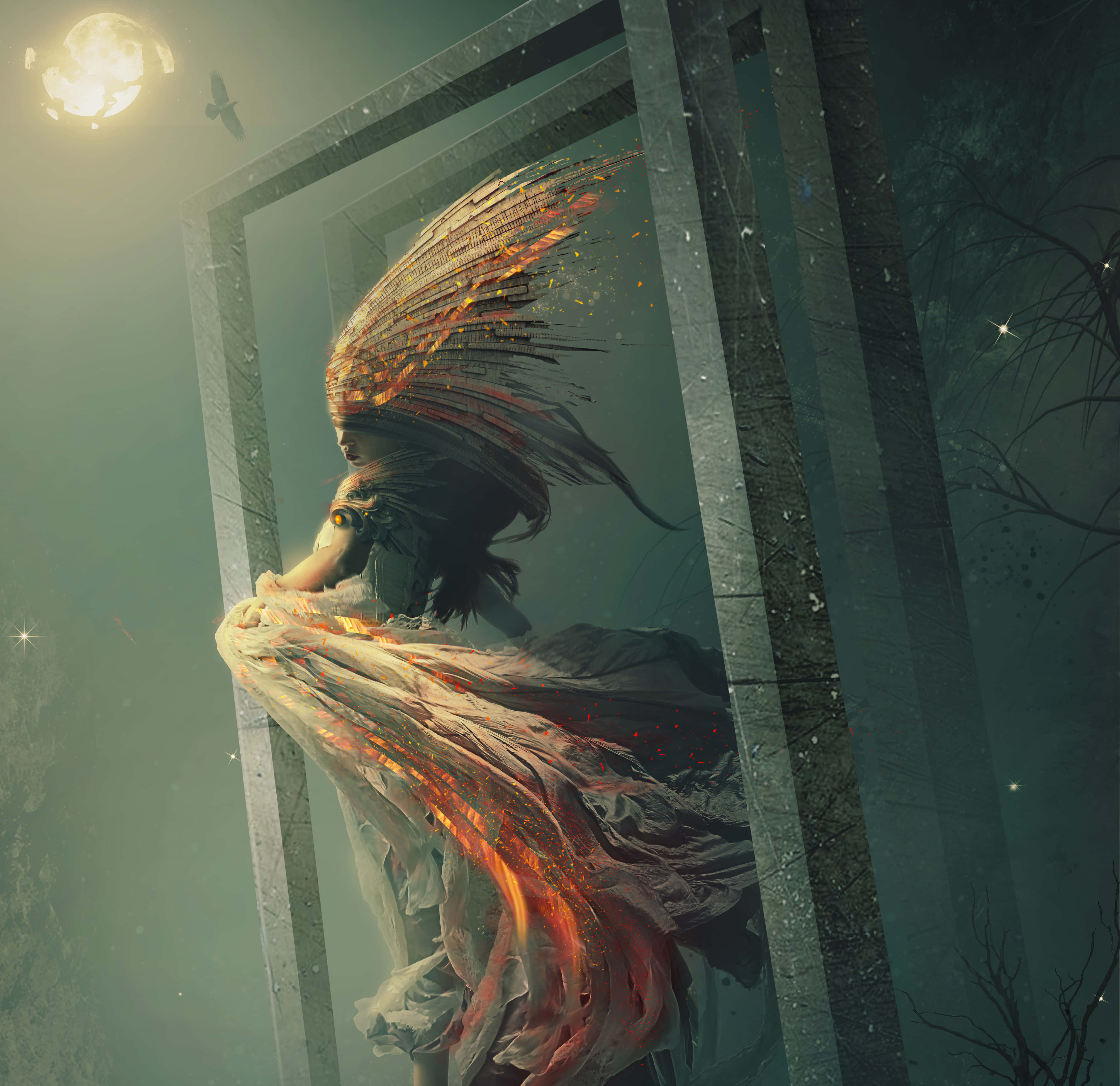 Guardian Angels, red streak, fiery feathers, 4K Desktop Wallpaper