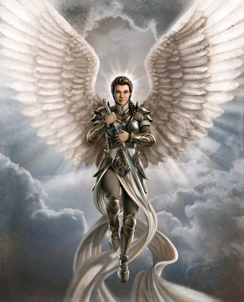 Guardian Angels, armored angel, massive white wings, SD Phone Wallpaper