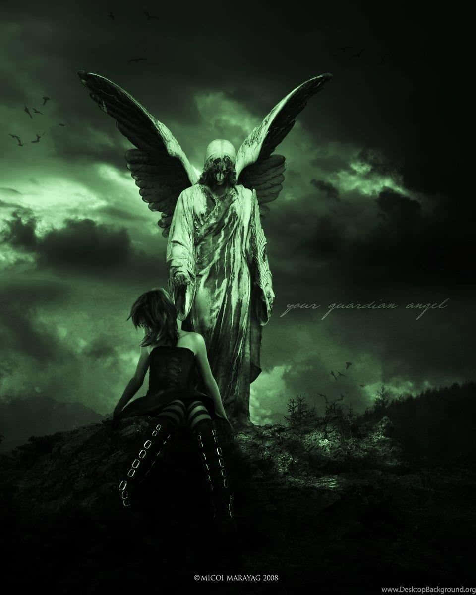 Guardian Angels, skeletal angel, outstretched wings, SD Phone Wallpaper