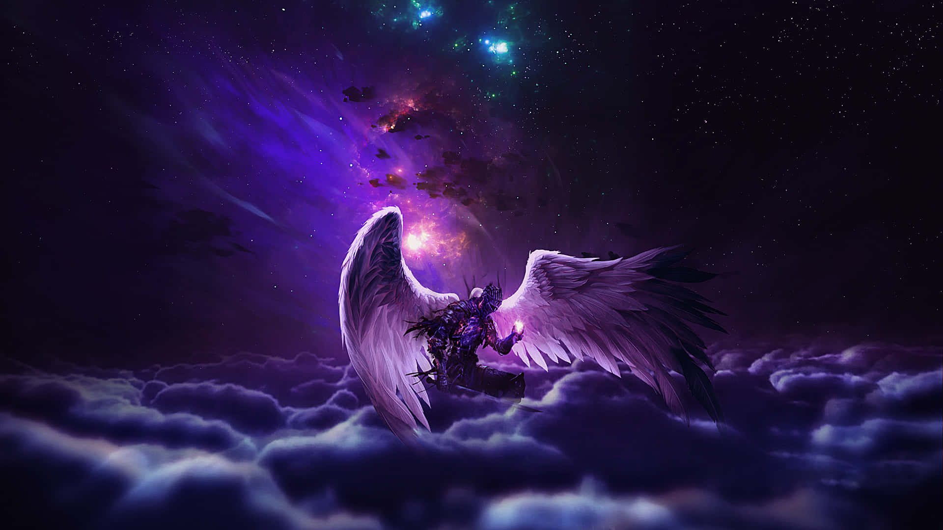 Guardian Angels, winged warrior, glowing hands, Full HD Desktop Wallpaper